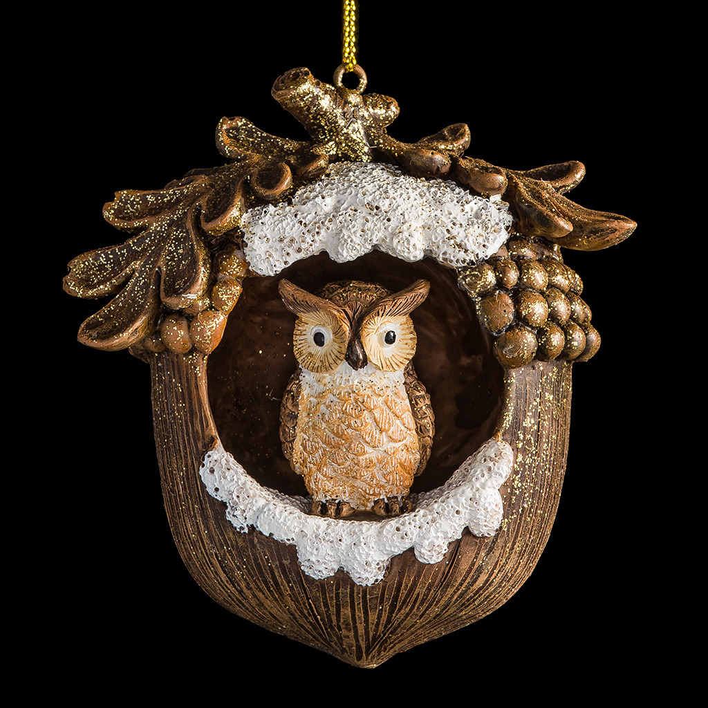 Изображение товара Елочная игрушка Совенок в желуде 9 см в коричневом цвете от Erichkrause