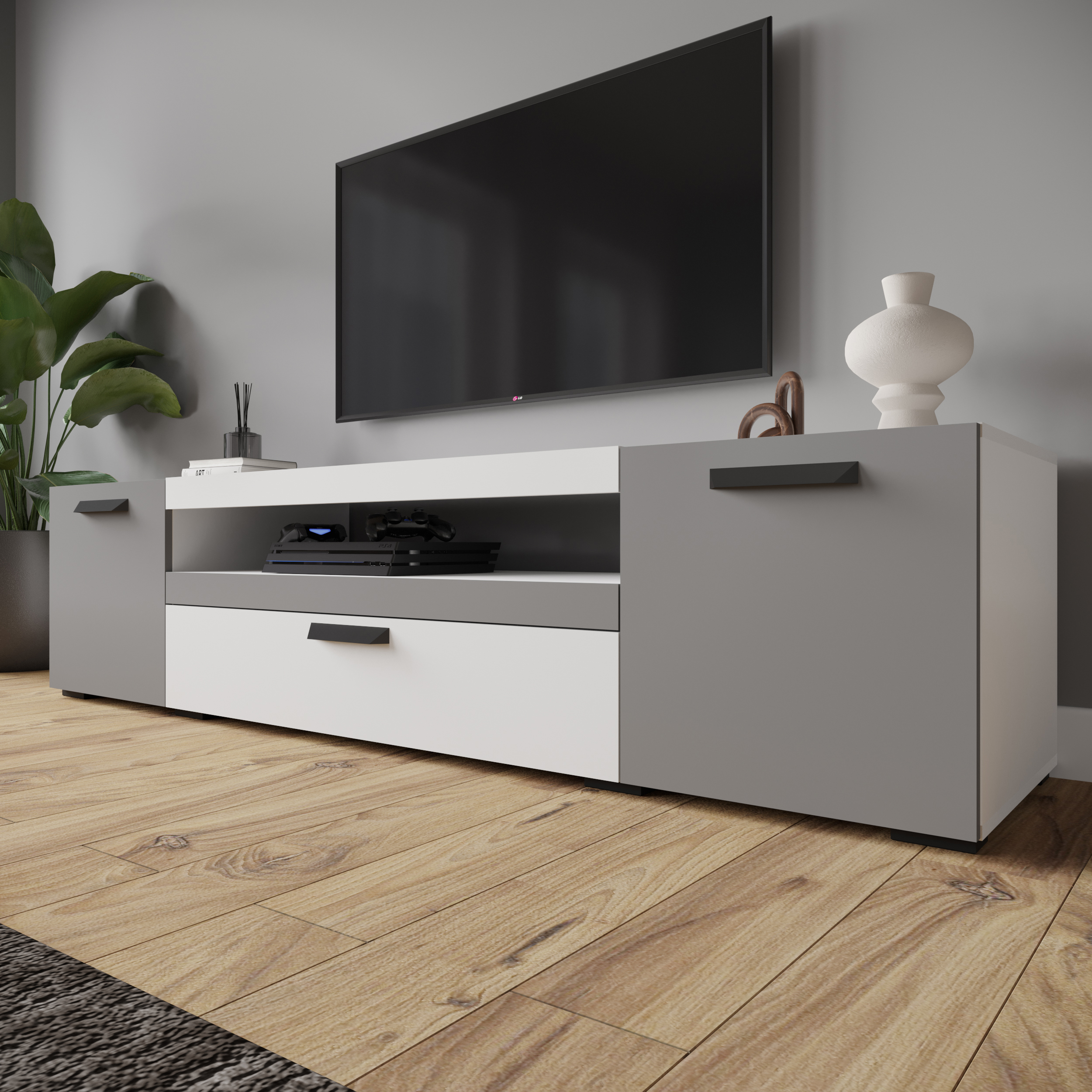 Изображение товара Тумба под телевизор Микон ТВМ-8БГ 190x45.9x46.9 см белая, минимализм