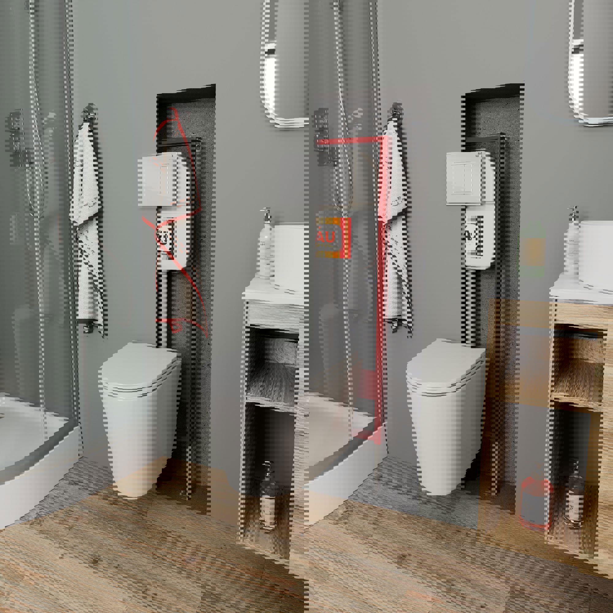 Изображение товара Комплект для установки унитаза BAU 6 в 1 безободковый с инсталляцией и сиденьем