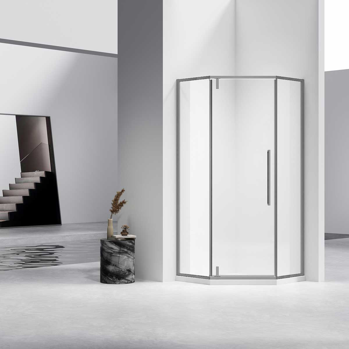 Изображение товара Душевой уголок Vincea Slim-N VSP-4SN900CLGM пятиугольный 90x90см антрацит профиль эффект стекла прозрачный