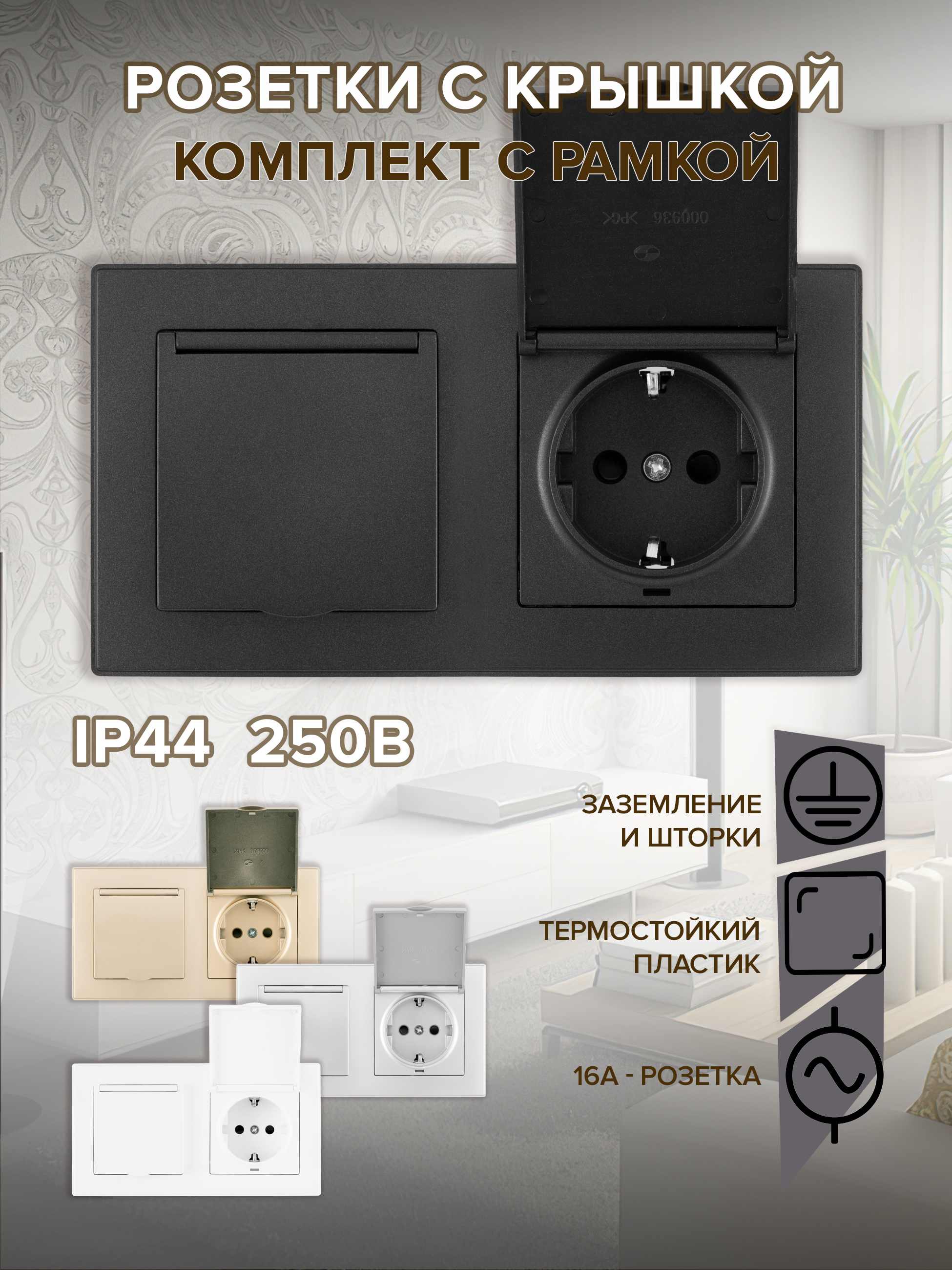 Изображение товара Розетка двойная встраиваемая Arte Milano SET06-2-41-1x2 черный с заземлением
