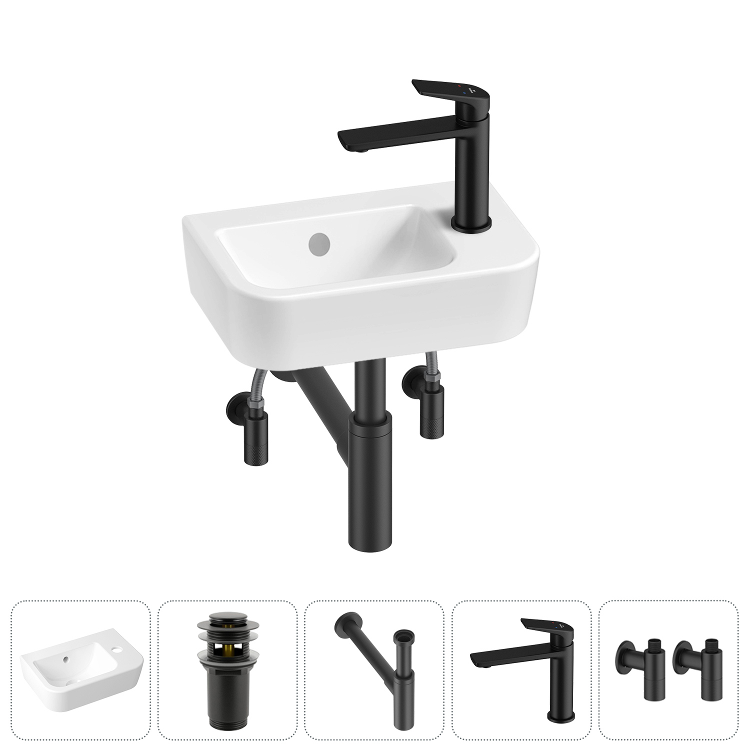 Изображение товара Раковина Lavinia Boho One 37см 5 в 1 с донным клапаном сифон и смесителем