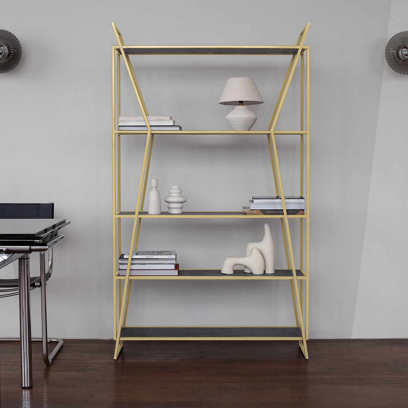 Изображение товара Стеллаж Greenween Oslo 100x171x33 см металл цвет золотой/антрацит