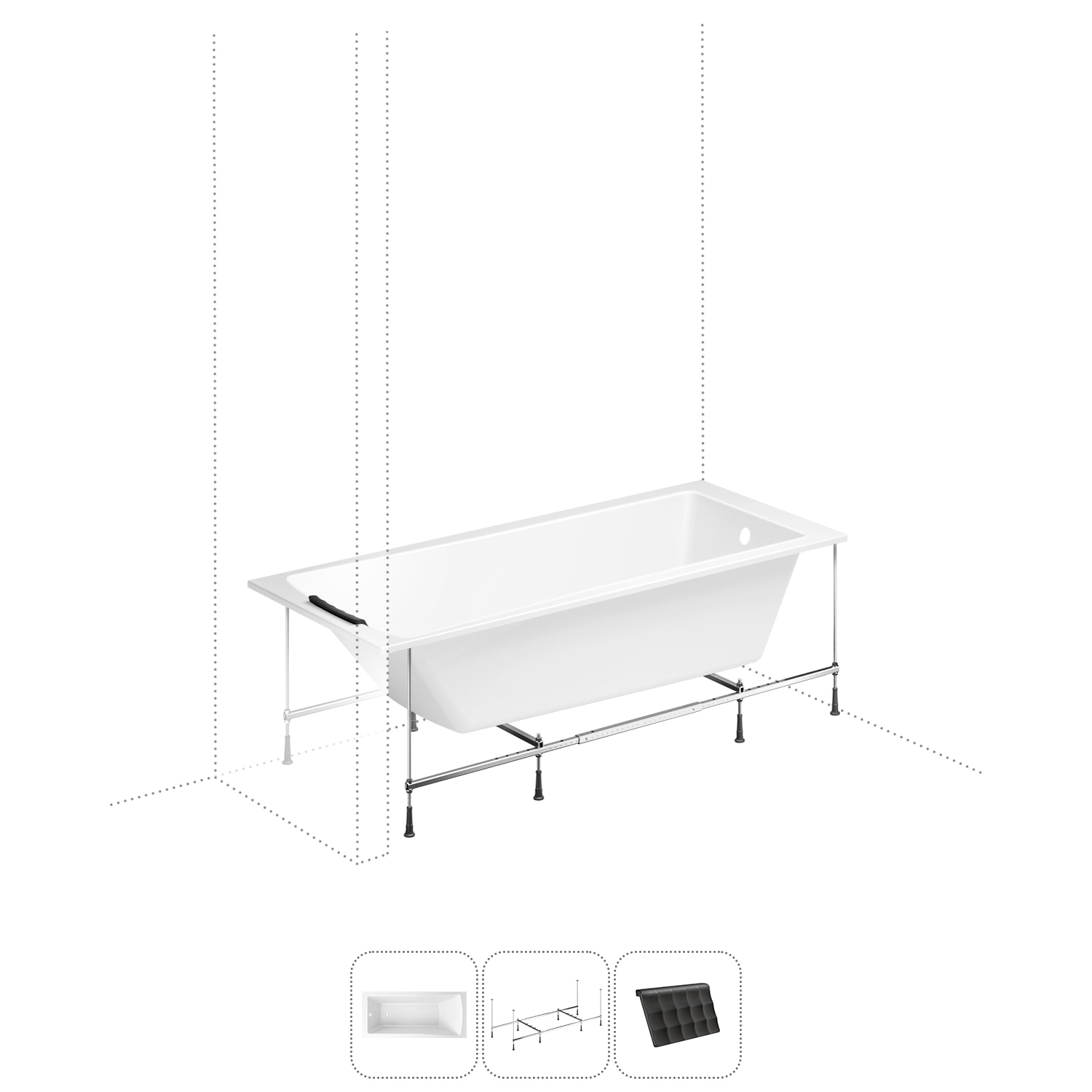Изображение товара Прямоугольная ванна Lavinia Boho One S1-3701075P литьевой акрил 170x75 см, с металлическим каркасом и подголовником