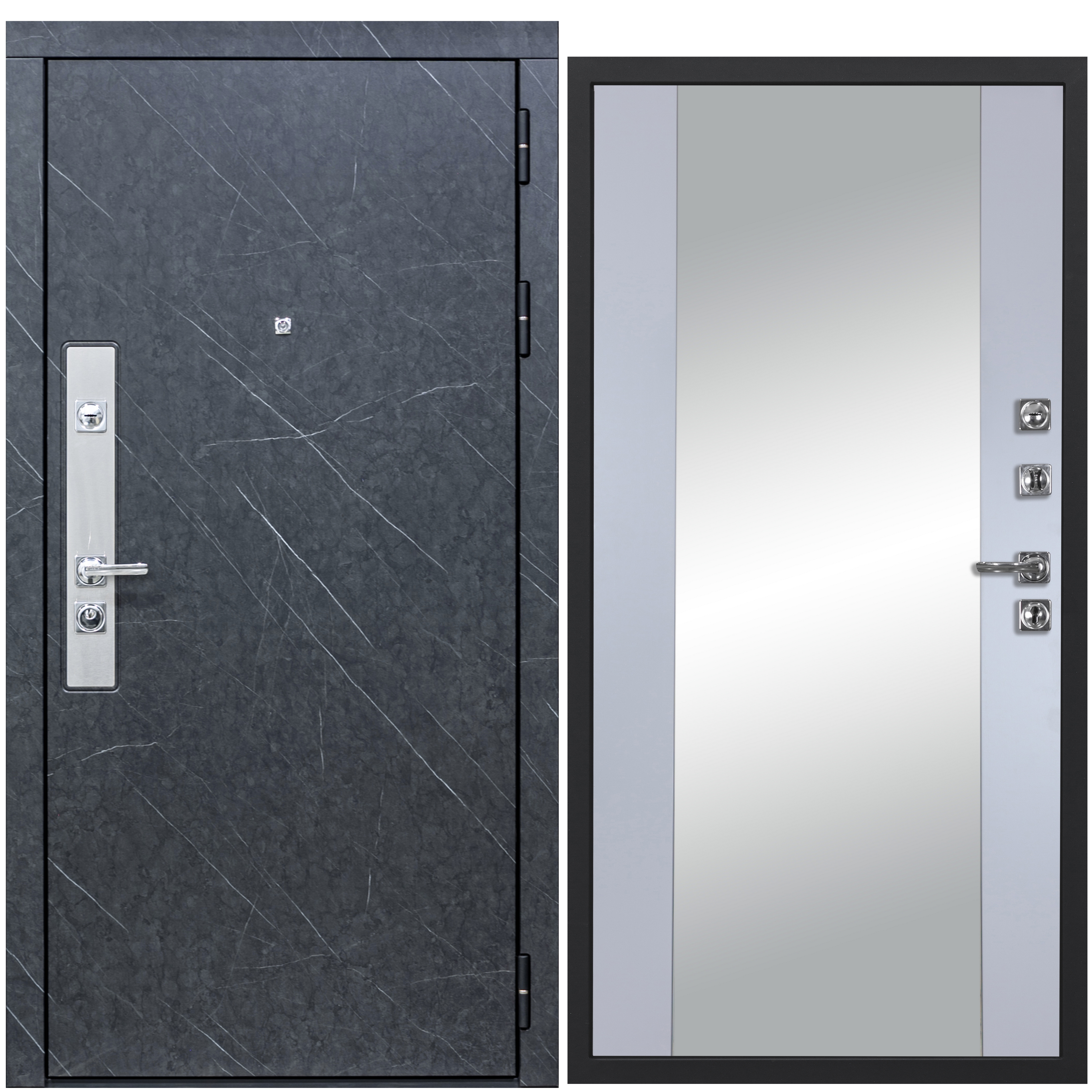 Изображение товара Входная дверь DIVA STR МХ-26 205x86 см правый цвет Д15 силк маус/гранит лава оникс с зеркалом