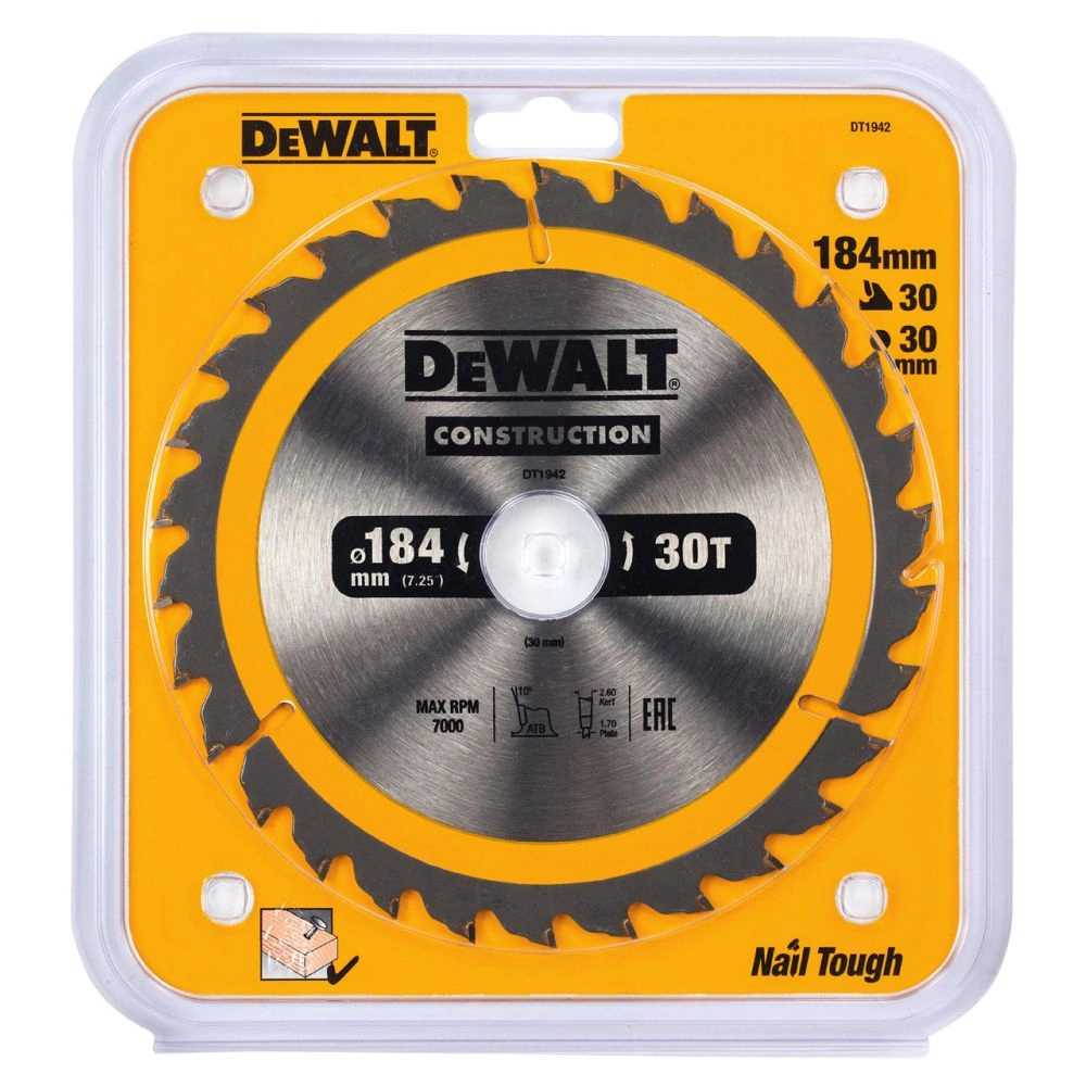 Изображение товара Диск пильный Dewalt 30T 184x30x1.7 мм для аккуратной и долговечной резки Изображение товара Диск пильный Dewalt 30T 184x30x1.7 мм для аккуратной и долговечной резки