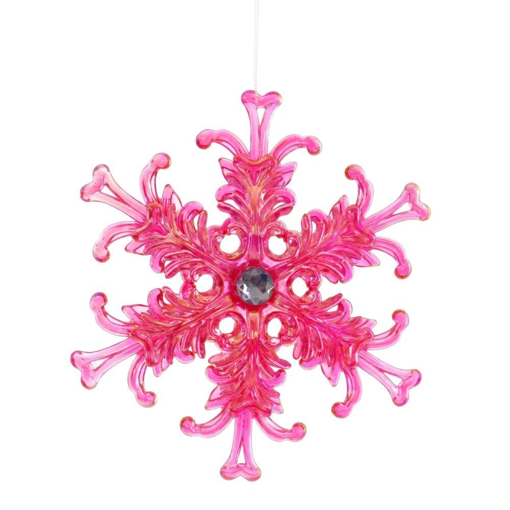 Изображение товара Елочная игрушка снежинка 808006 12 см розовая с стразой