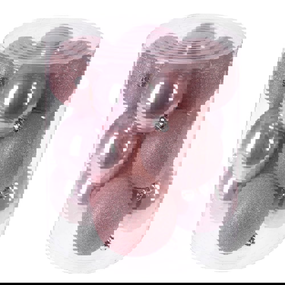 Изображение товара Набор елочных шаров 12 шт Менуэт розовые 8 см глянцевые с глиттером ПВХ