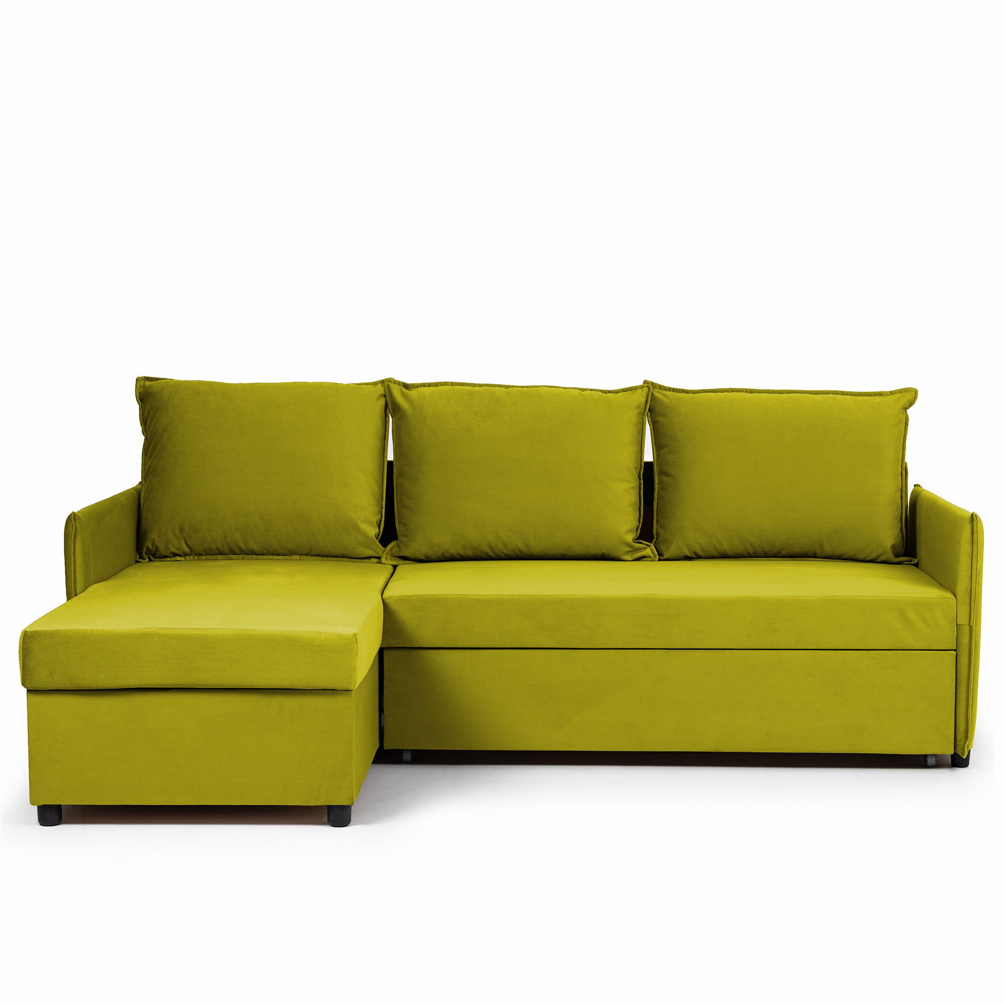 Изображение товара Угловой диван-кровать Марсель 213x152 см велюр горчичный стиль минимализм