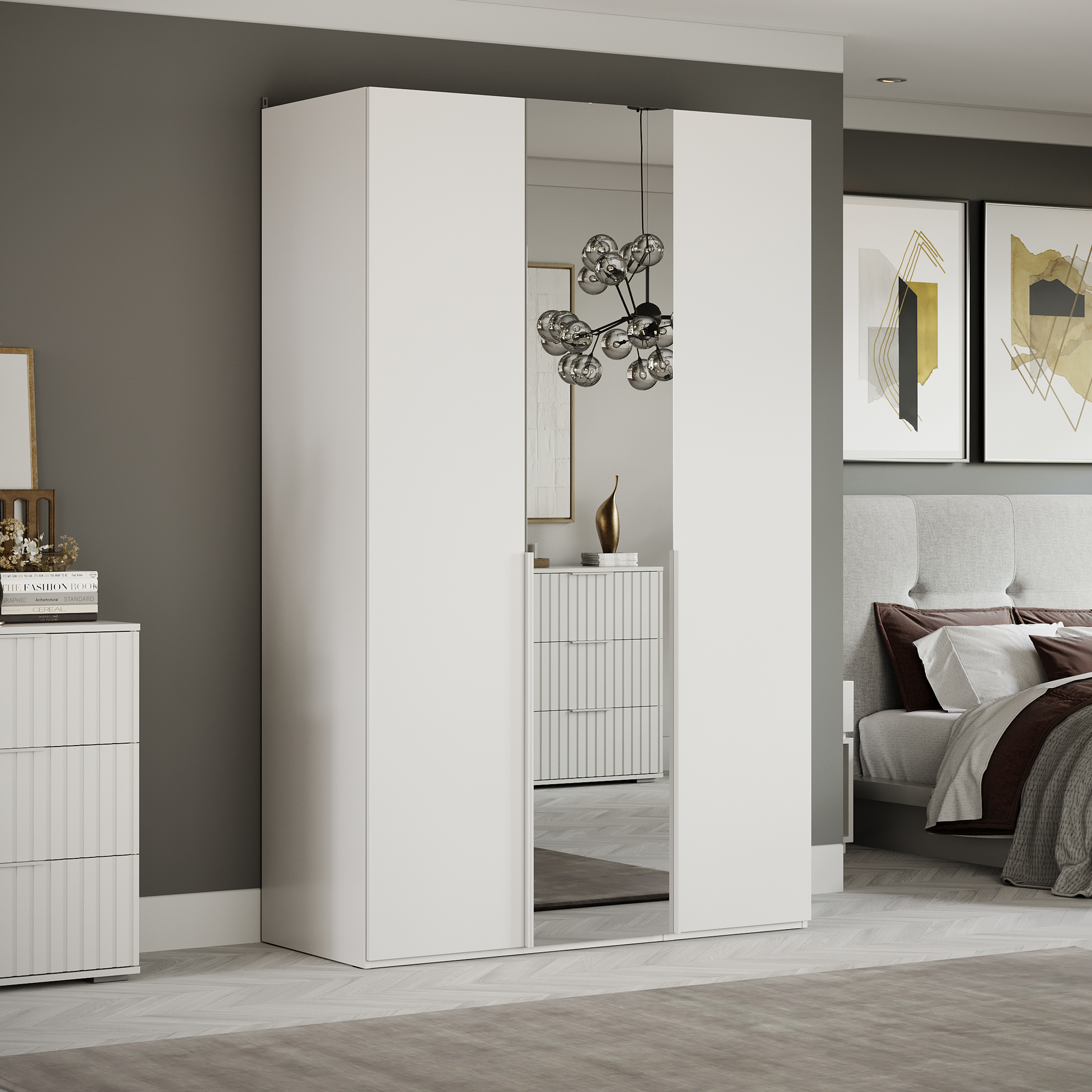 Изображение товара Шкаф распашной Трия 248882 белый жемчуг/белый софт 135x217x58 см современный дизайн