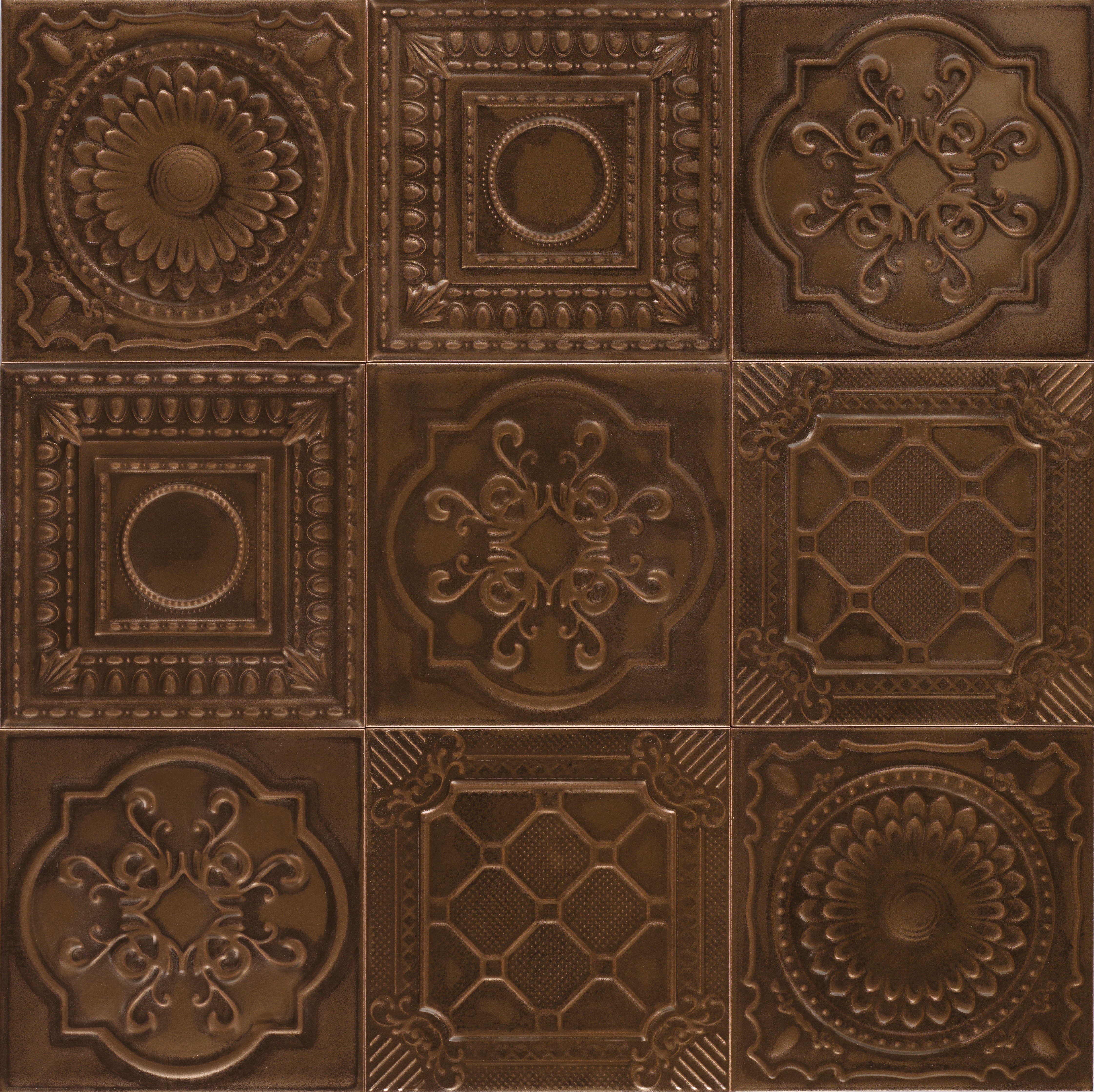 Изображение товара Керамическая плитка Mainzu Metal tiles Relief Bronze 20x20см коричневая
