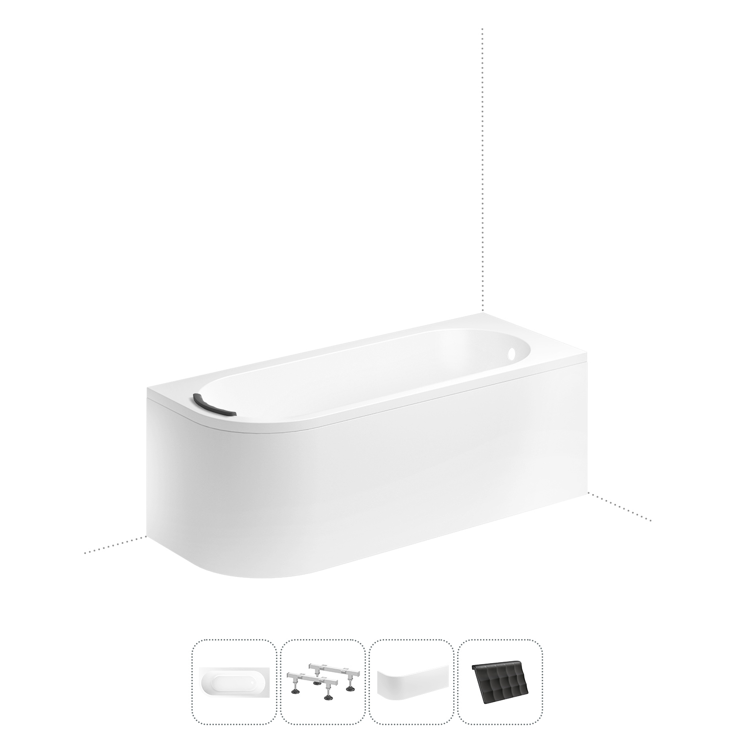 Изображение товара Ассиметричная ванна Lavinia Boho Art II S2-371317PR литьевой акрил 170x72.5 см правый разворот, с ножками, подголовником и лицевым экраном