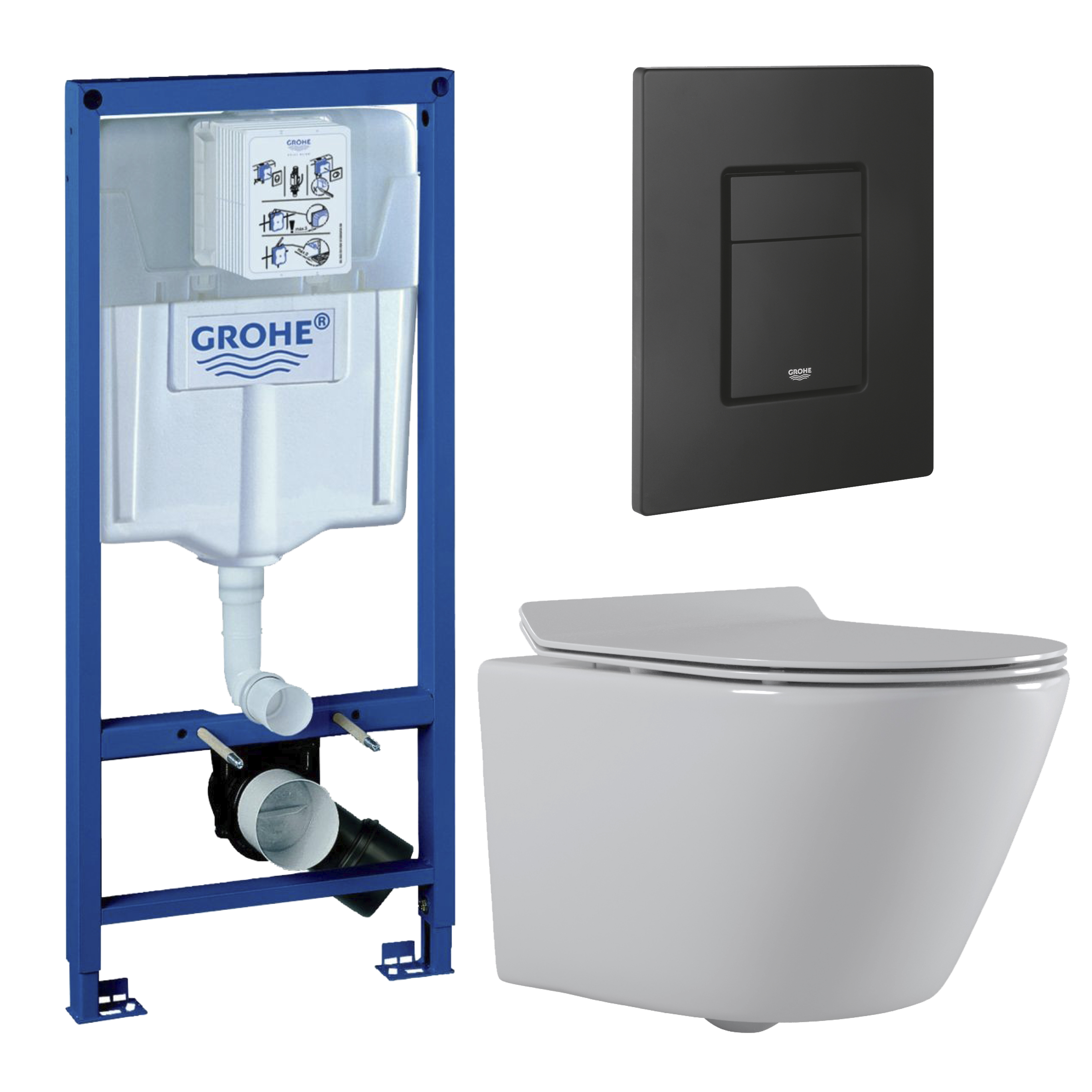 Изображение товара Комплект Инсталляция Grohe Rapid SL с подвесным унитазом CULTO LOKI и кнопка GROHE Skate Cosmopolitan черная