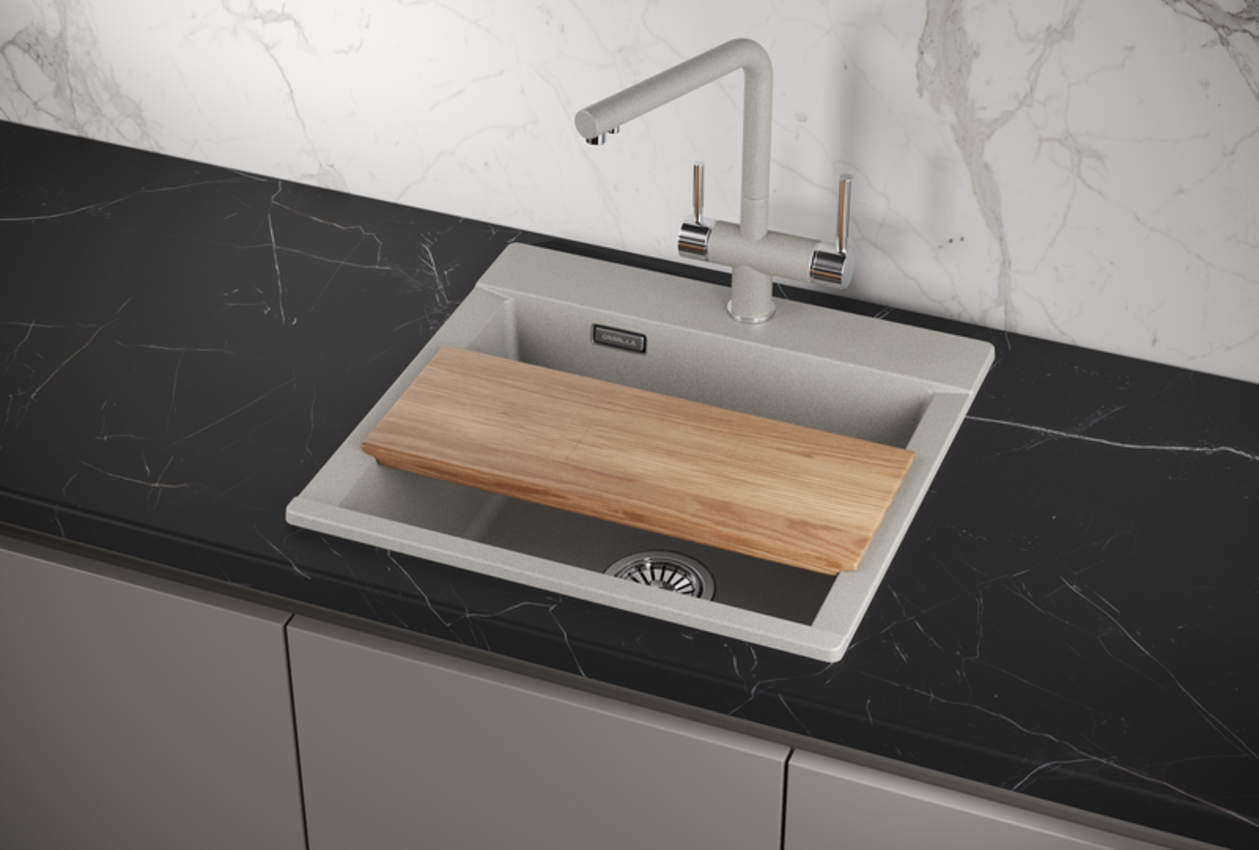 Изображение товара Накладная мойка Granula ES-5201 50x52x20 см кварц цвет бежево-серый