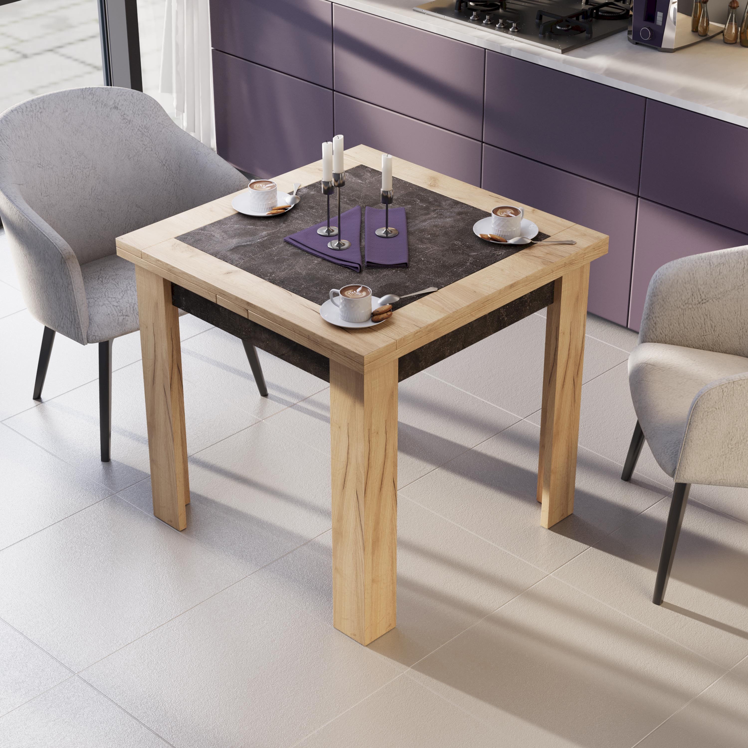 Изображение товара Современный раздвижной кухонный стол ТриЯ 152385 79х79-148х79 см коричневый