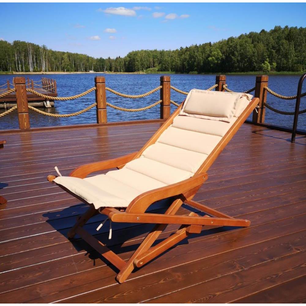 Изображение товара Шезлонг с подушкой AFM-709A Beige складной деревянный 100x60.6x71 см