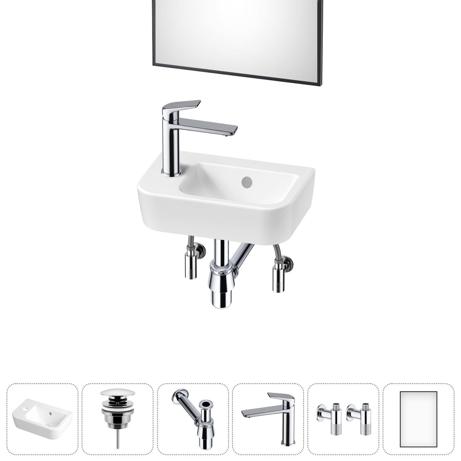 Изображение товара Раковина Lavinia boho one 37см глянцевая с донным клапаном и зеркалом