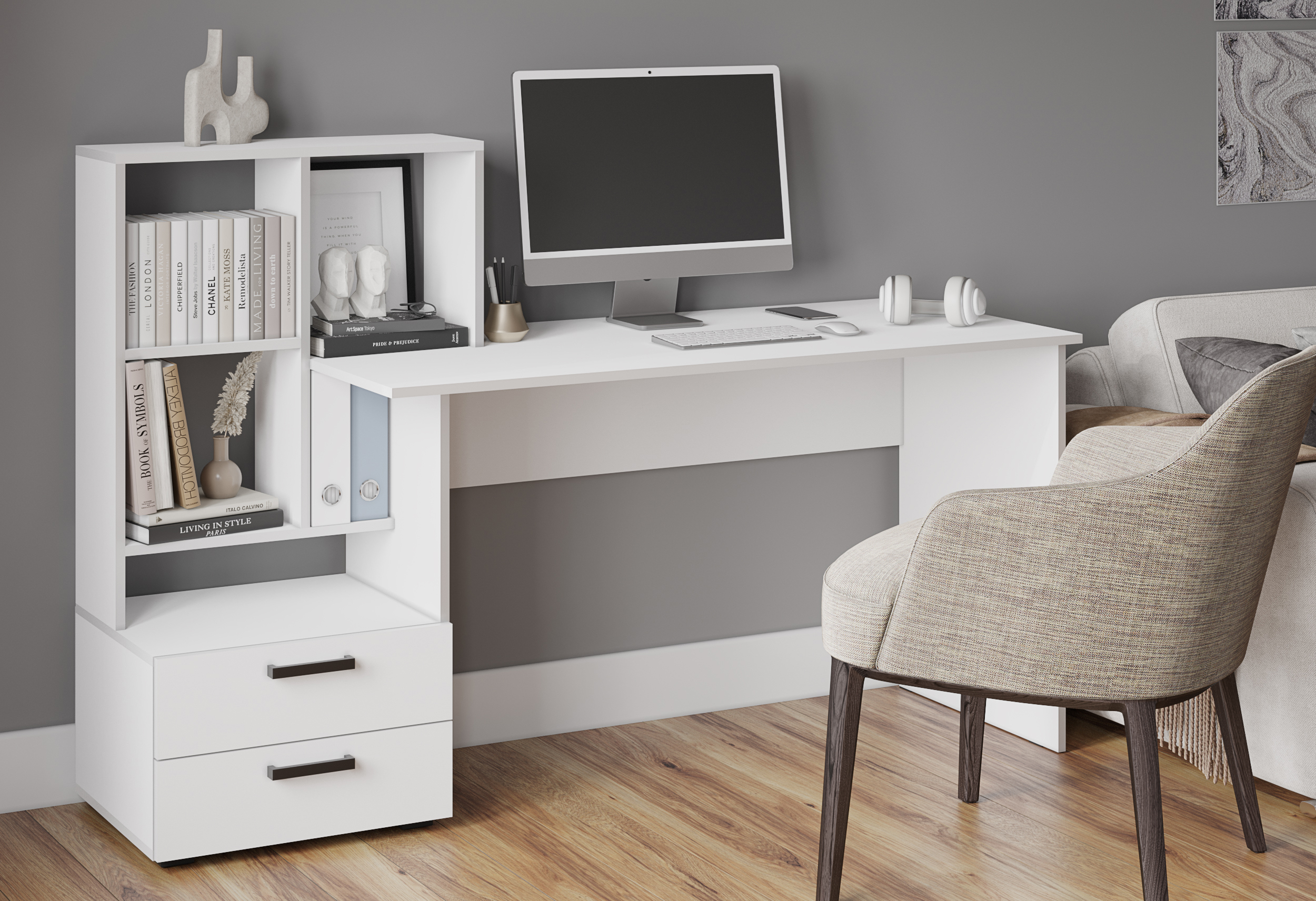 Изображение товара Компьютерный стол Микон СКМ-5 165x111x60 см белый офисный современный стиль