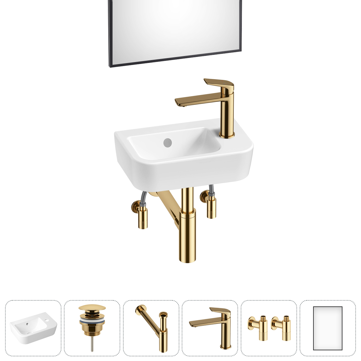 Изображение товара Раковина Lavinia Boho One 37см 6 в 1 керамическая с зеркалом и комплектом