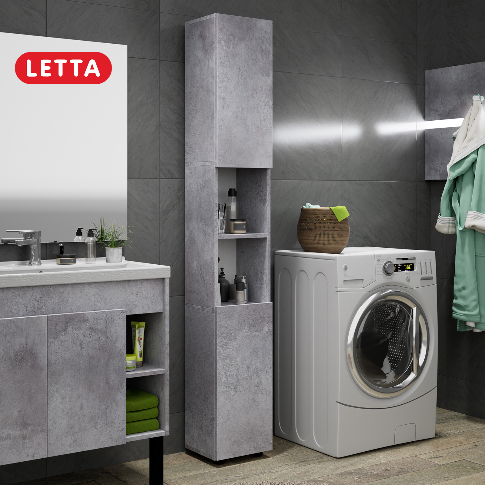 Изображение товара Шкаф распашной Letta L3925.20/01 27.8x183.5x26 см ЛДСП цвет цемент светлый молет