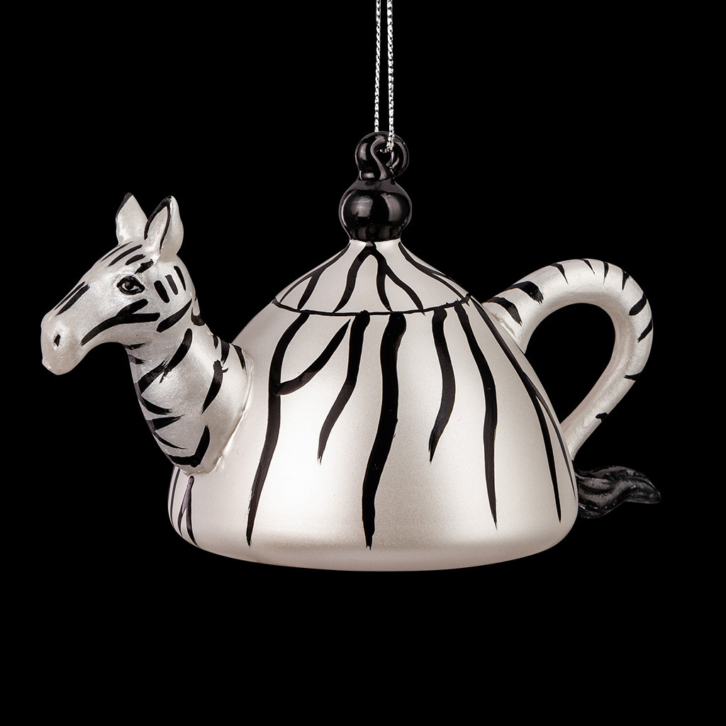 Изображение товара Елочная игрушка Erichkrause Зебра-чайничек 6.5 см x 7 см серый/серебристый