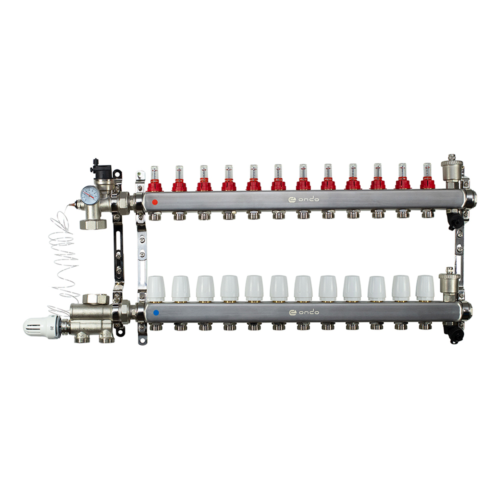 Изображение товара Коллекторная группа с расходомерами и смесительным узлом ONDO 12 выходов для теплого пола