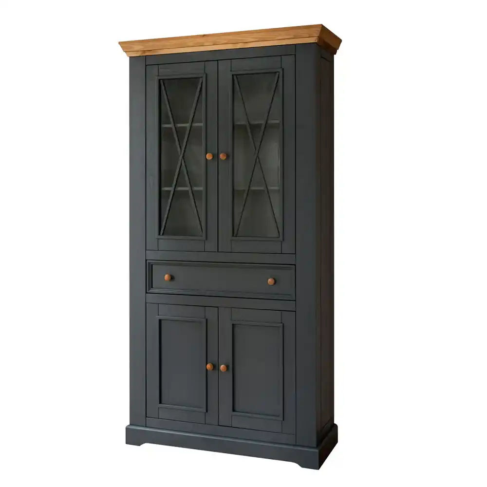 Изображение товара Шкаф-витрина Форест из массива сосны серый/бейц-масло 108.6x213.7 см