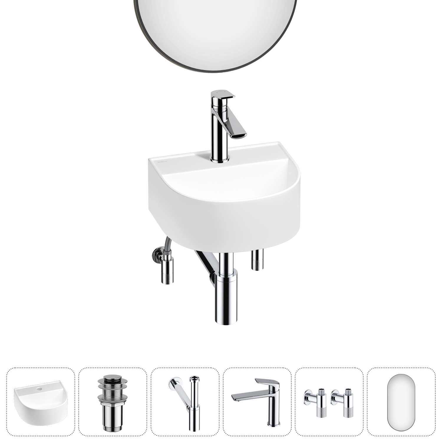 Изображение товара Раковина мини Wellsee WC Area 32см комплект 6 в 1 глянцевая белая