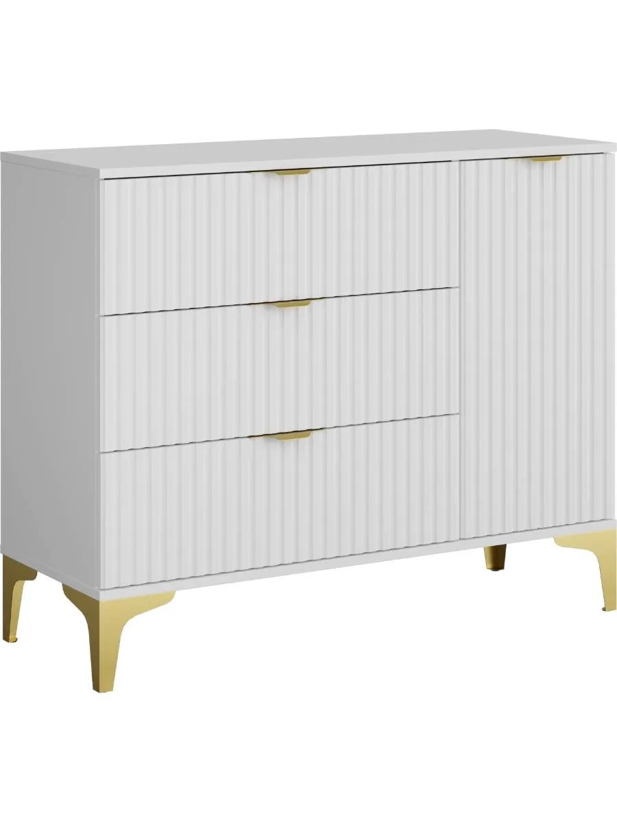 Изображение товара Комод Ridberg Andre 3 ящика 104x39x85 см белый/золото ЛДСП