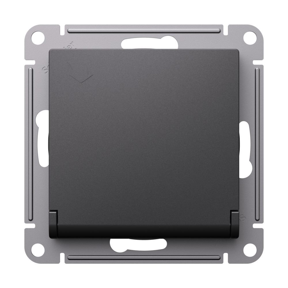 Изображение товара Розетка встраиваемая Systeme electric AtlasDesign ATN001446 с заземлением шторками и крышкой цвет базальт