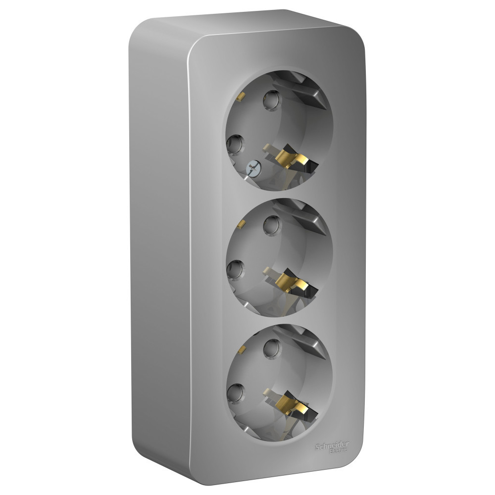Изображение товара Розетка тройная накладная Schneider Electric Blanca BLNRA010313 с заземлением цвет алюминий