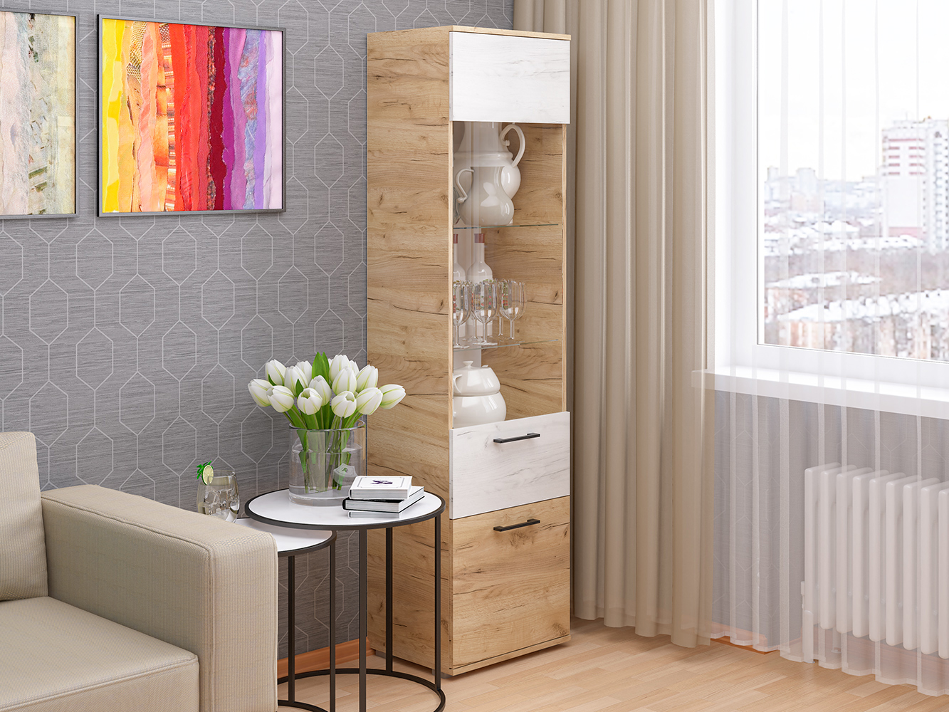 Изображение товара Шкаф-витрина Пирамида ПП-9 зол/св 50x190 см крафт золотой/светлый