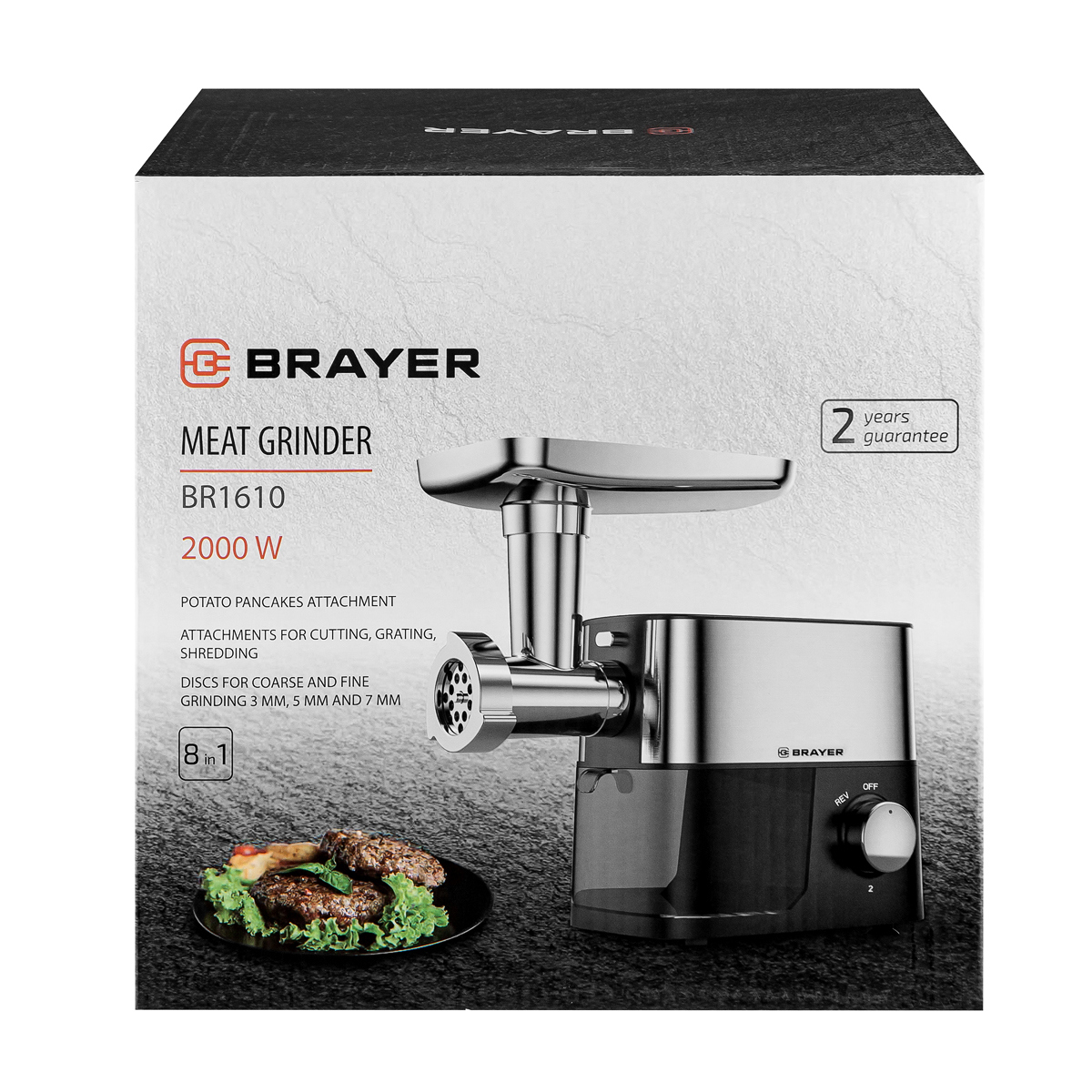 Изображение товара Электрическая мясорубка Brayer BR1610 2000 Вт цвет серебристо-черный