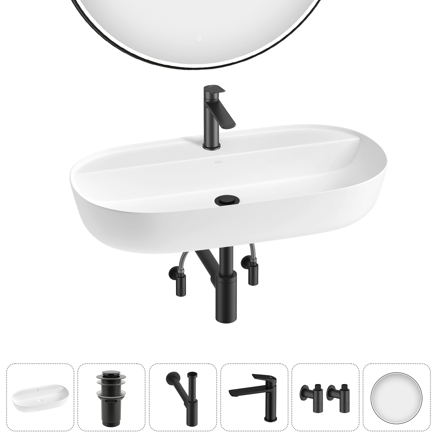 Изображение товара Раковина накладная Wellsee Chic Riviera 80 см комплект 6 в 1