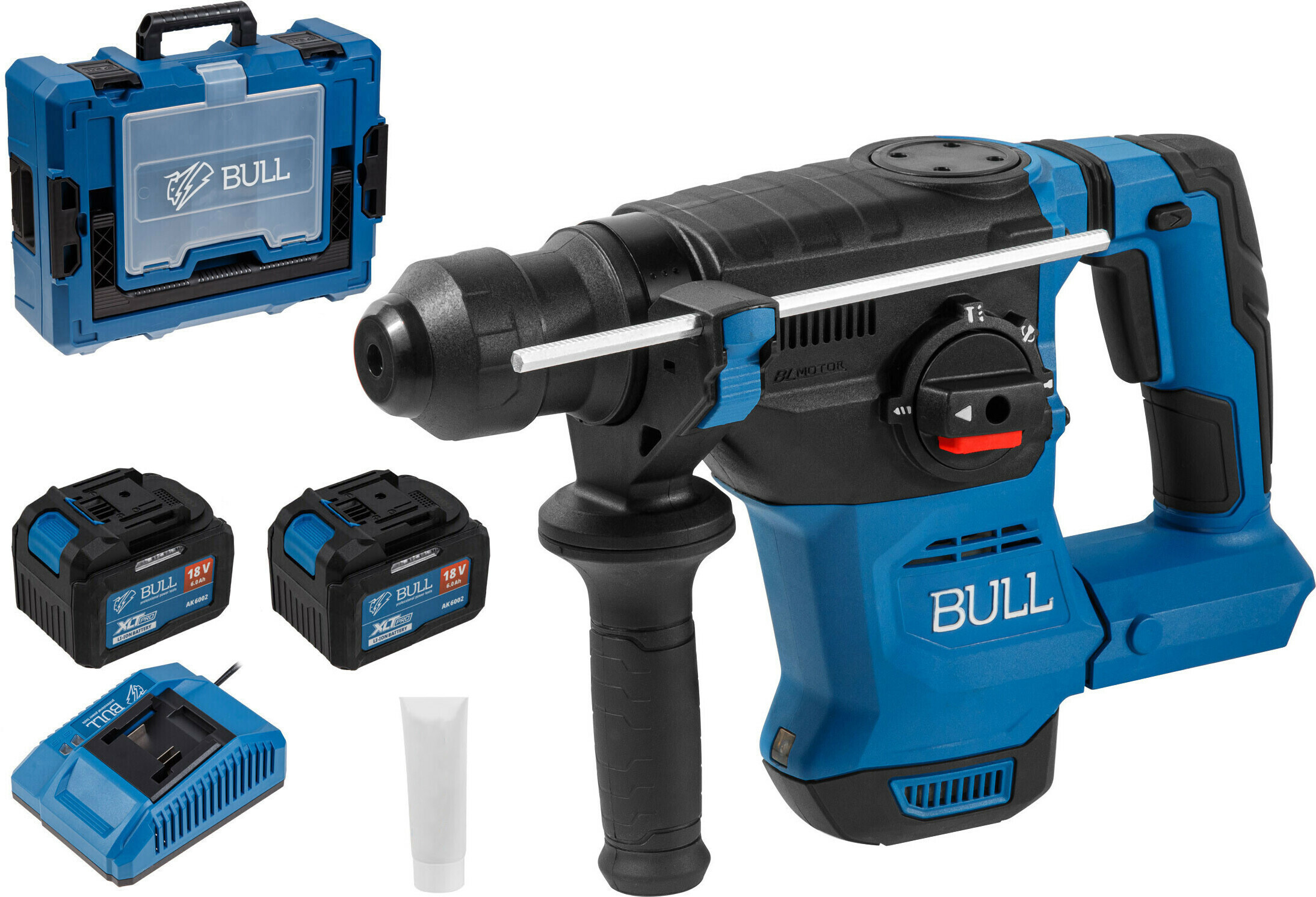Изображение товара Перфоратор аккумуляторный бесщеточный SDS Plus Bull CBH 1826 XLTpro, 18 В Li-Ion 2x6 Ач, 2.6 Дж Изображение товара Перфоратор аккумуляторный бесщеточный SDS Plus Bull CBH 1826 XLTpro, 18 В Li-Ion 2x6 Ач, 2.6 Дж