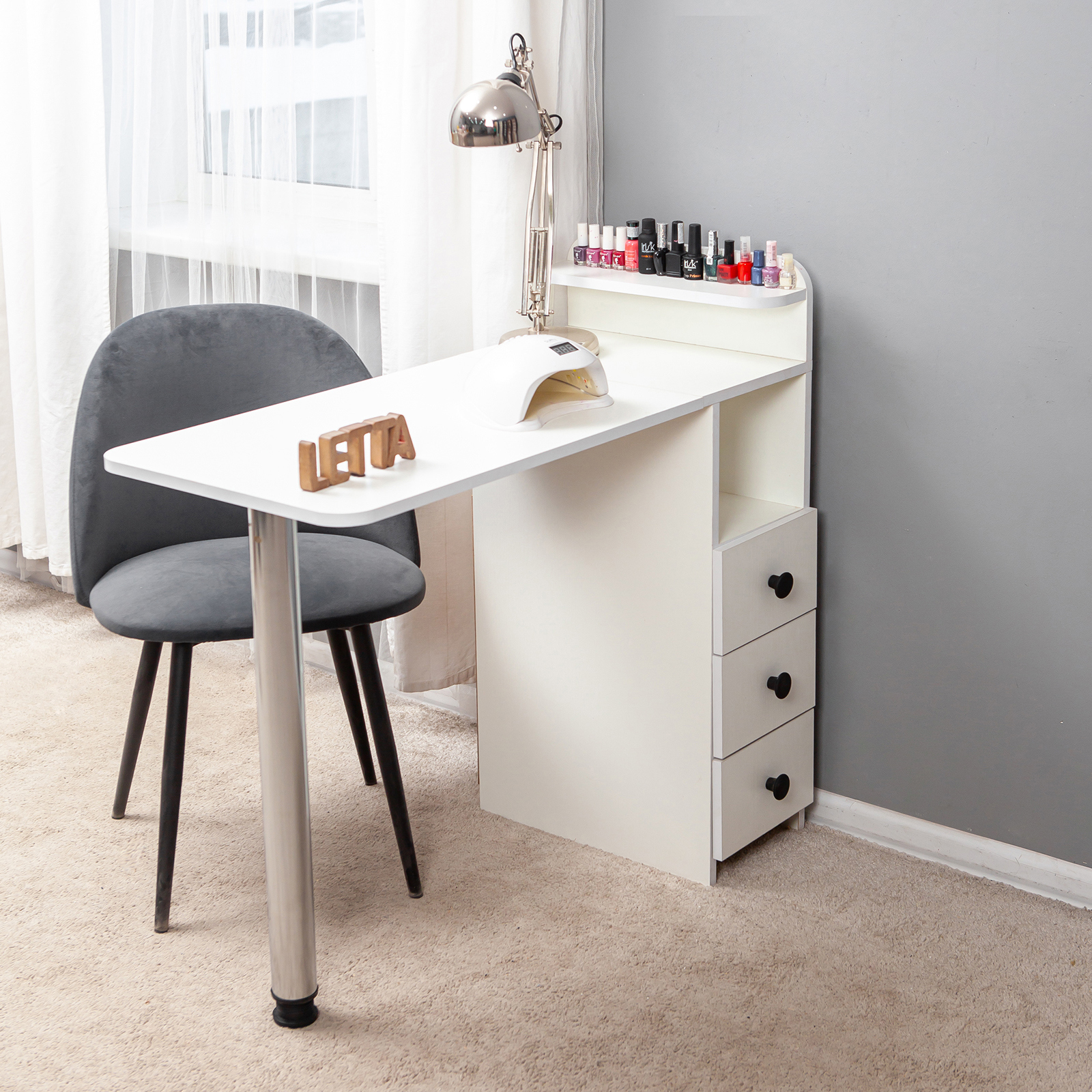 Изображение товара Стол рабочий маникюрный Letta Blues 46.8x90.4x98 см белый складной мебельный стол