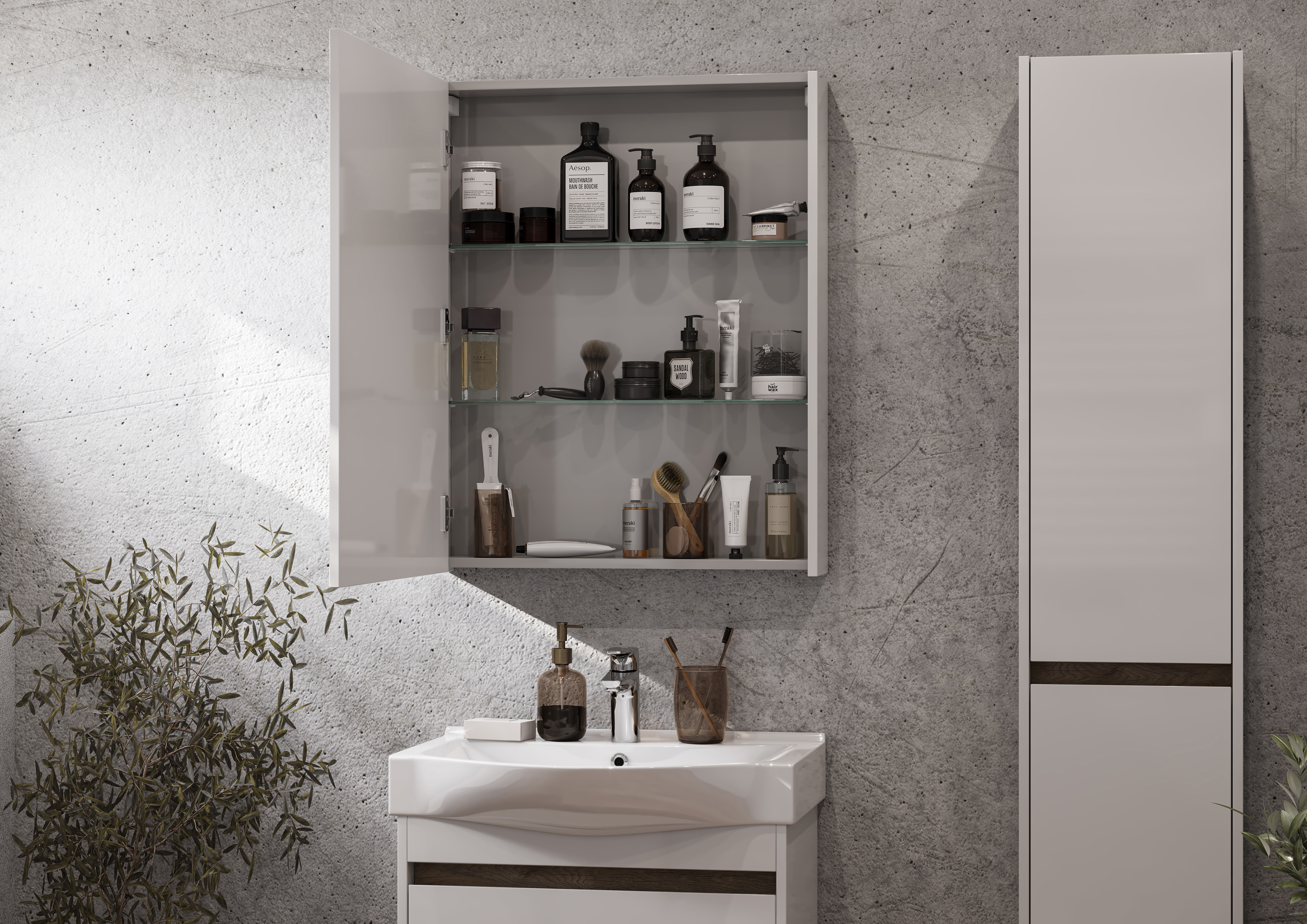 Изображение товара Тумба под раковину Aquaton 1A2488V0NT010 61.6 см с раковиной Белый современный дизайн