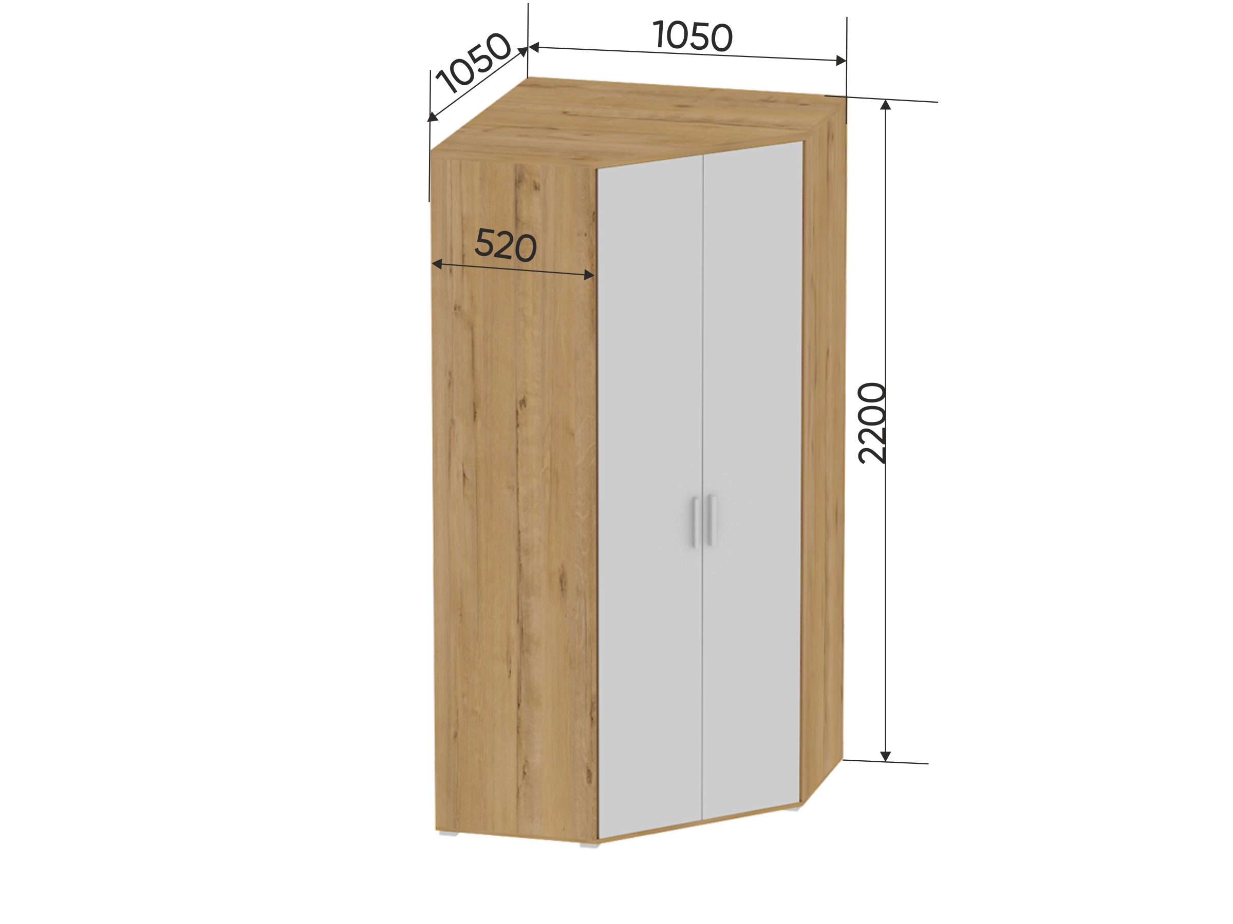 Изображение товара Шкаф для одежды Логика угловой ШУ1 1050x1050x2200 Дуб бунратти белый