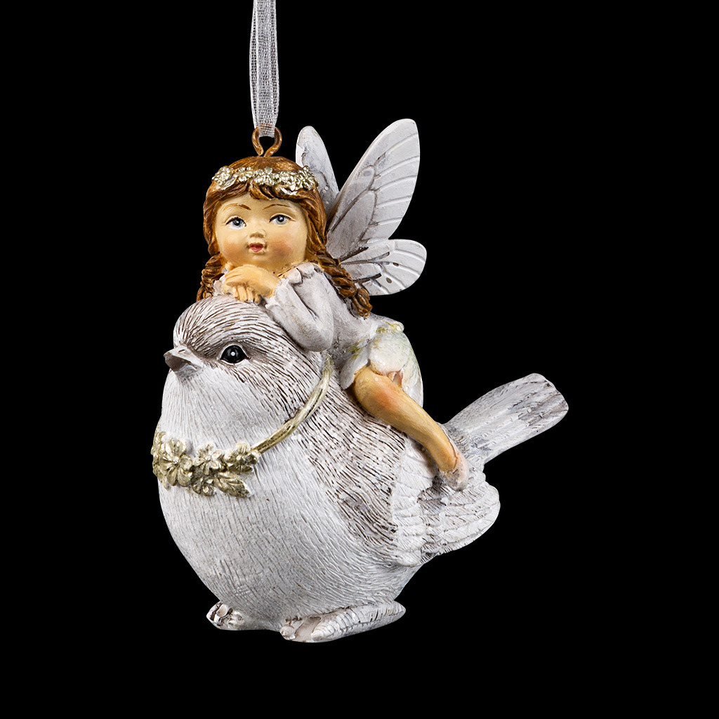 Изображение товара Елочная игрушка Erichkrause Дюймовочка на птице 8 см бежевый