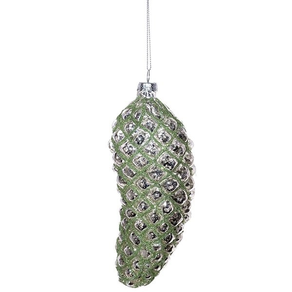 Изображение товара Елочная игрушка Шишка 16 см из стекла зеленая для новогоднего украшения