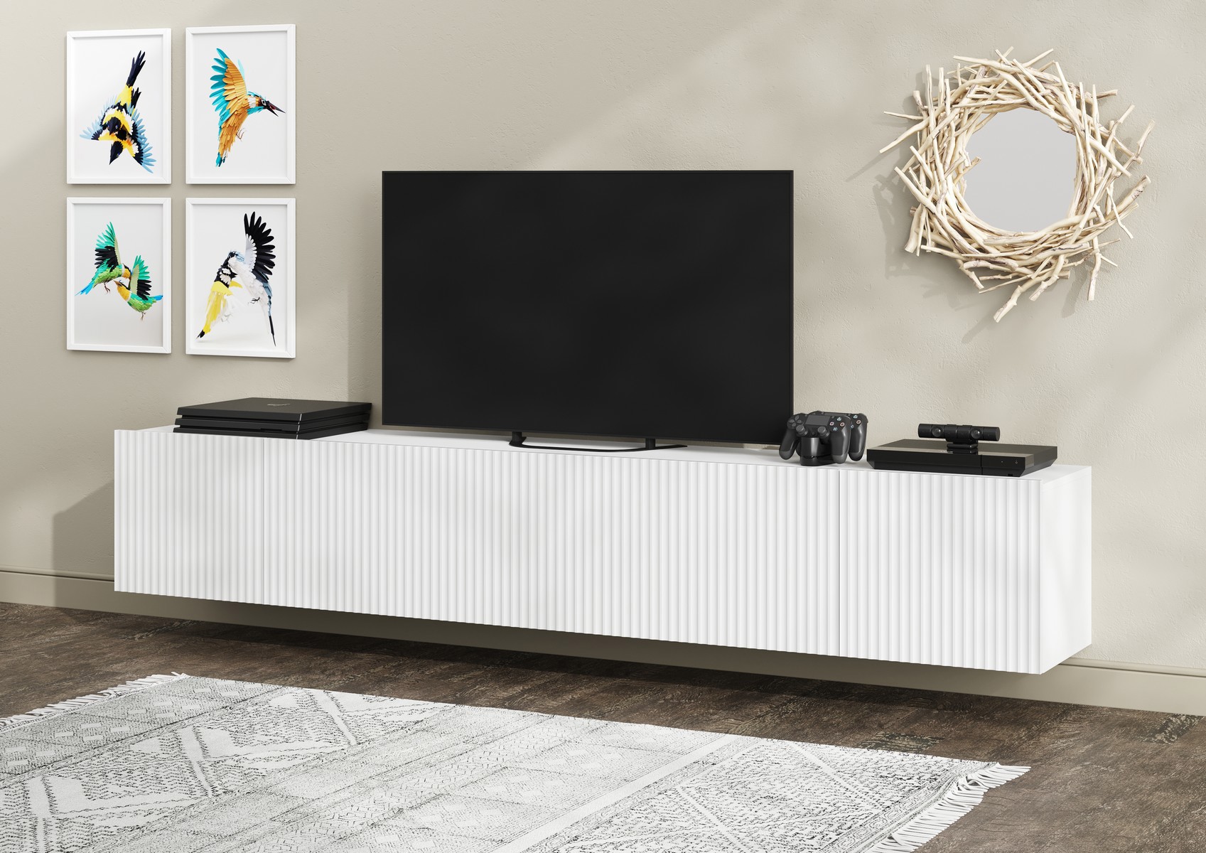 Изображение товара Тумба под телевизор Мк стиль Скандиподвбел 213x35x35 см ЛДСП цвет белый