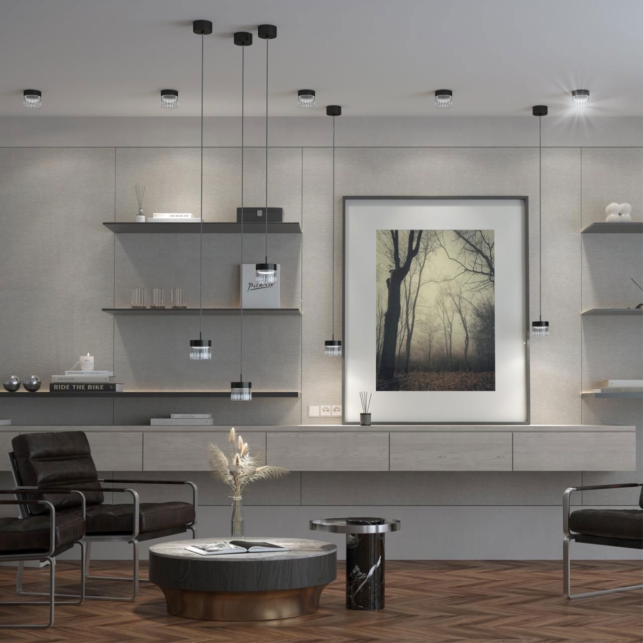 Изображение товара Светильник подвесной светодиодный NOVOTECH Aura 4 м² черный современный дизайн