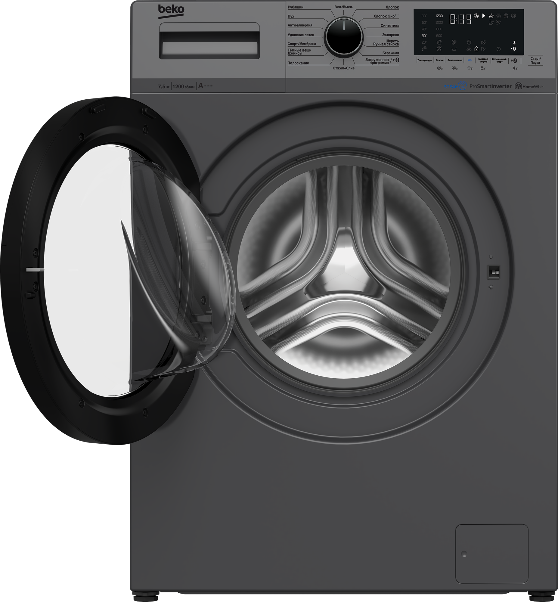 Изображение товара Стиральная машина Beko WSPE7H616S 7.5 кг Серебристая узкая модель