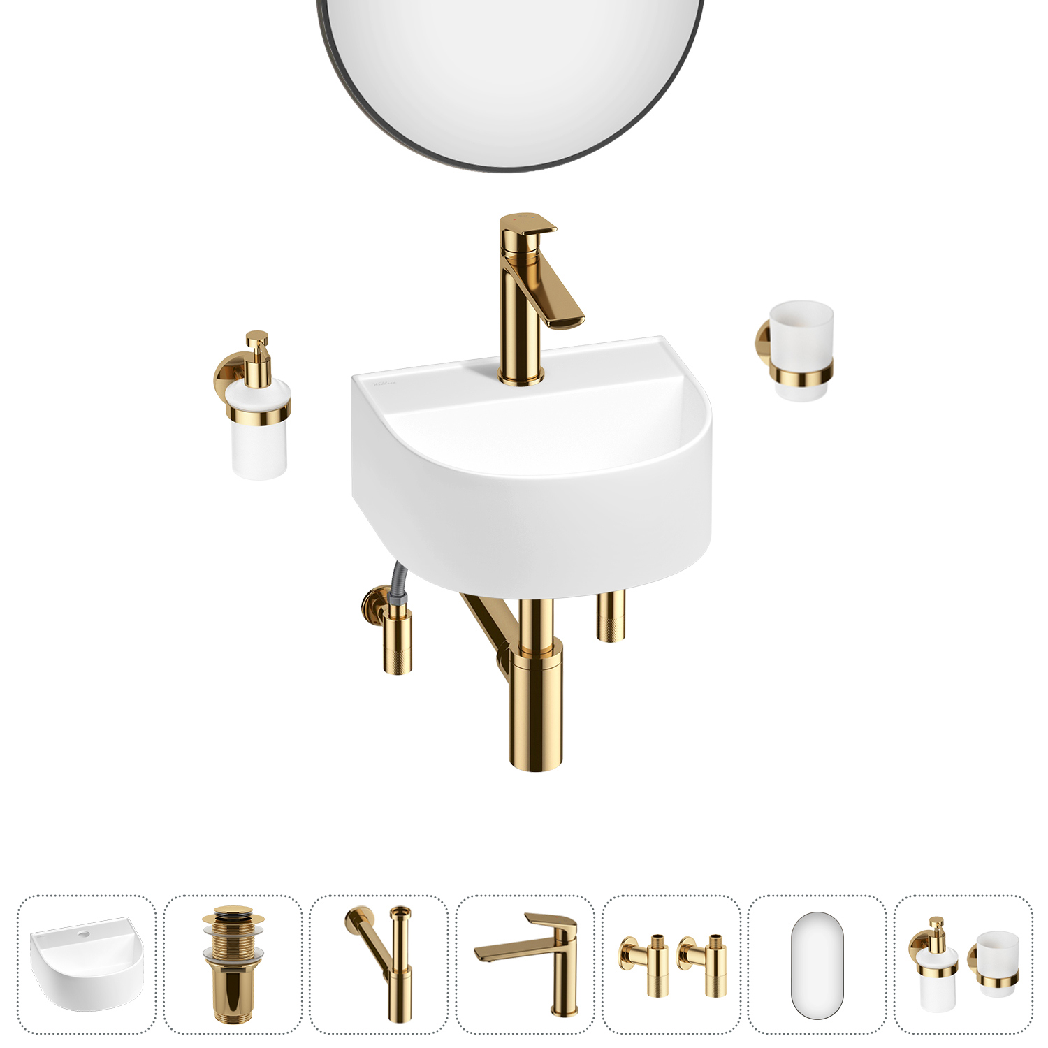 Изображение товара Раковина мини Wellsee WC Area 32см комплект 7 в 1 с аксессуарами Польша