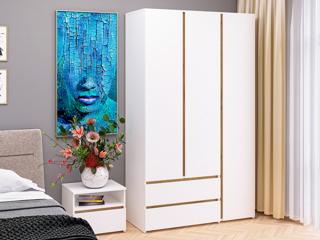 Изображение товара Современный распашной шкаф Пирамида ШОН-22 бел/зол 120x207x52 см