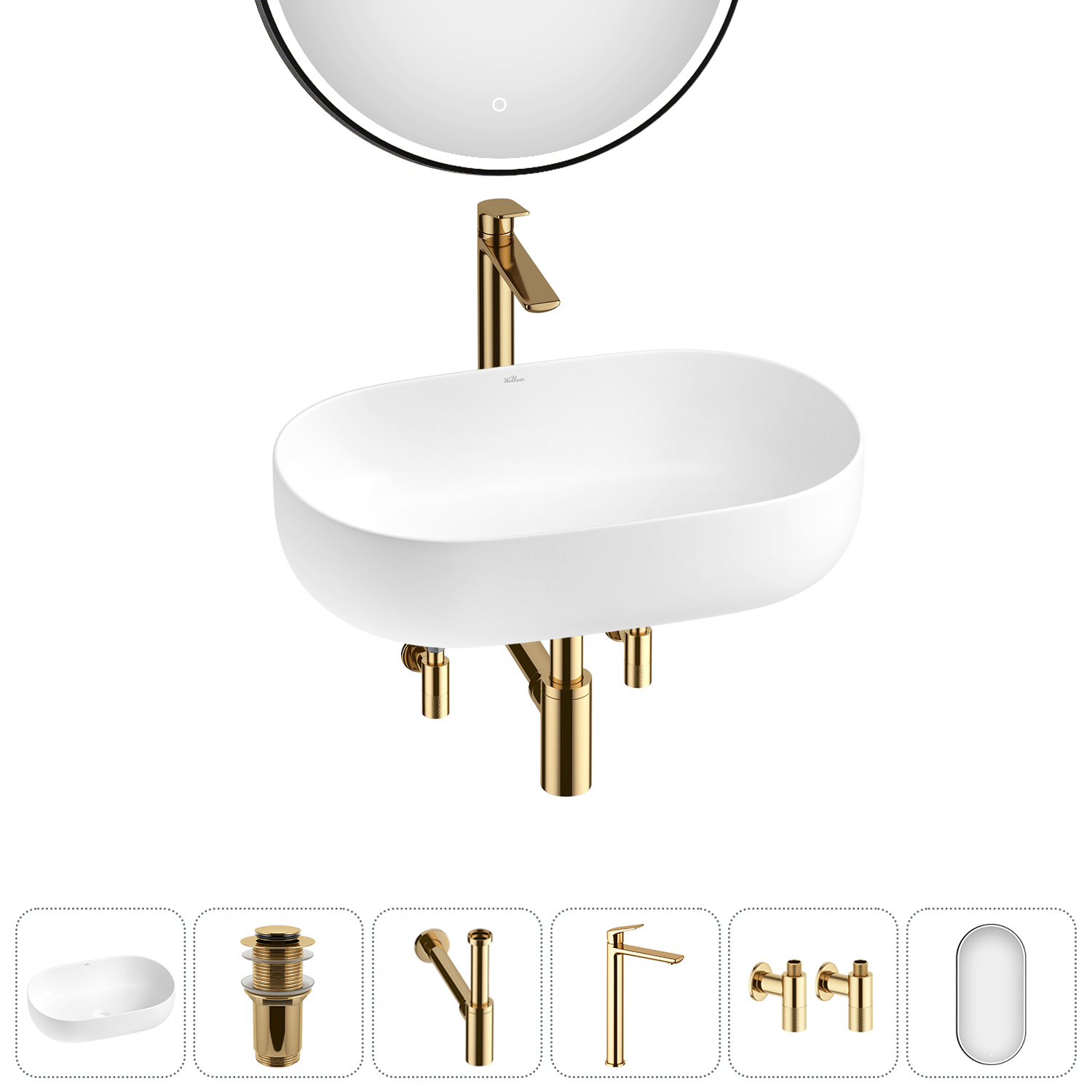 Изображение товара Раковина накладная Wellsee Chic Riviera 60 см 6 в 1 комплект для ванной
