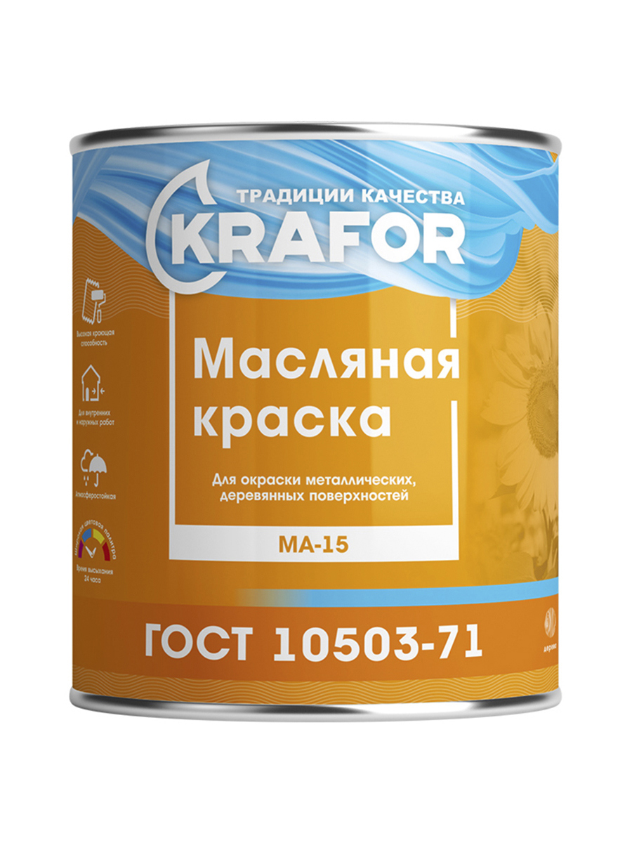 Изображение товара Масляная краска KRAFOR Жёлтая 25 кг с глянцевым эффектом