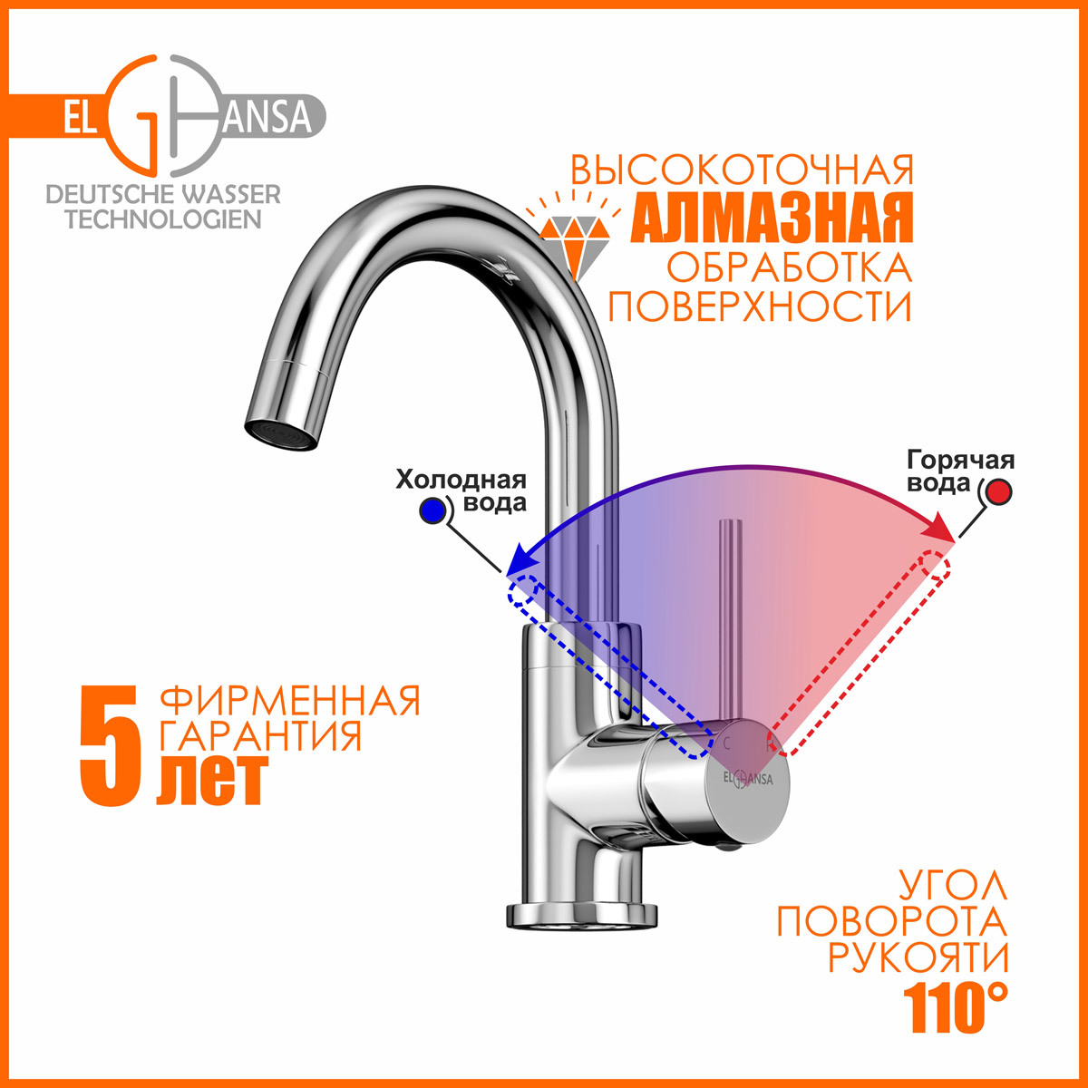 Изображение товара Смеситель для раковины Elghansa WF210-290 однорычажный хром Германия