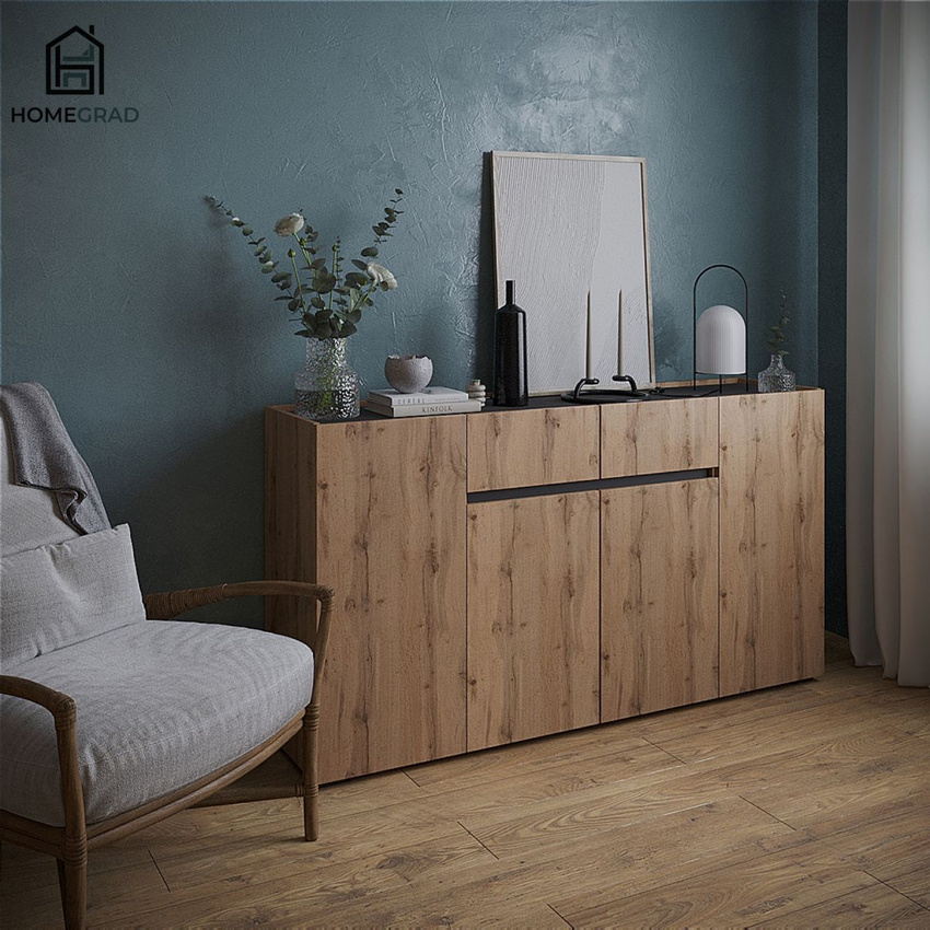 Изображение товара Комод Homegrad 010295/02 160.4x38.4x87 см из ЛДСП цвет дуб вотан и графит