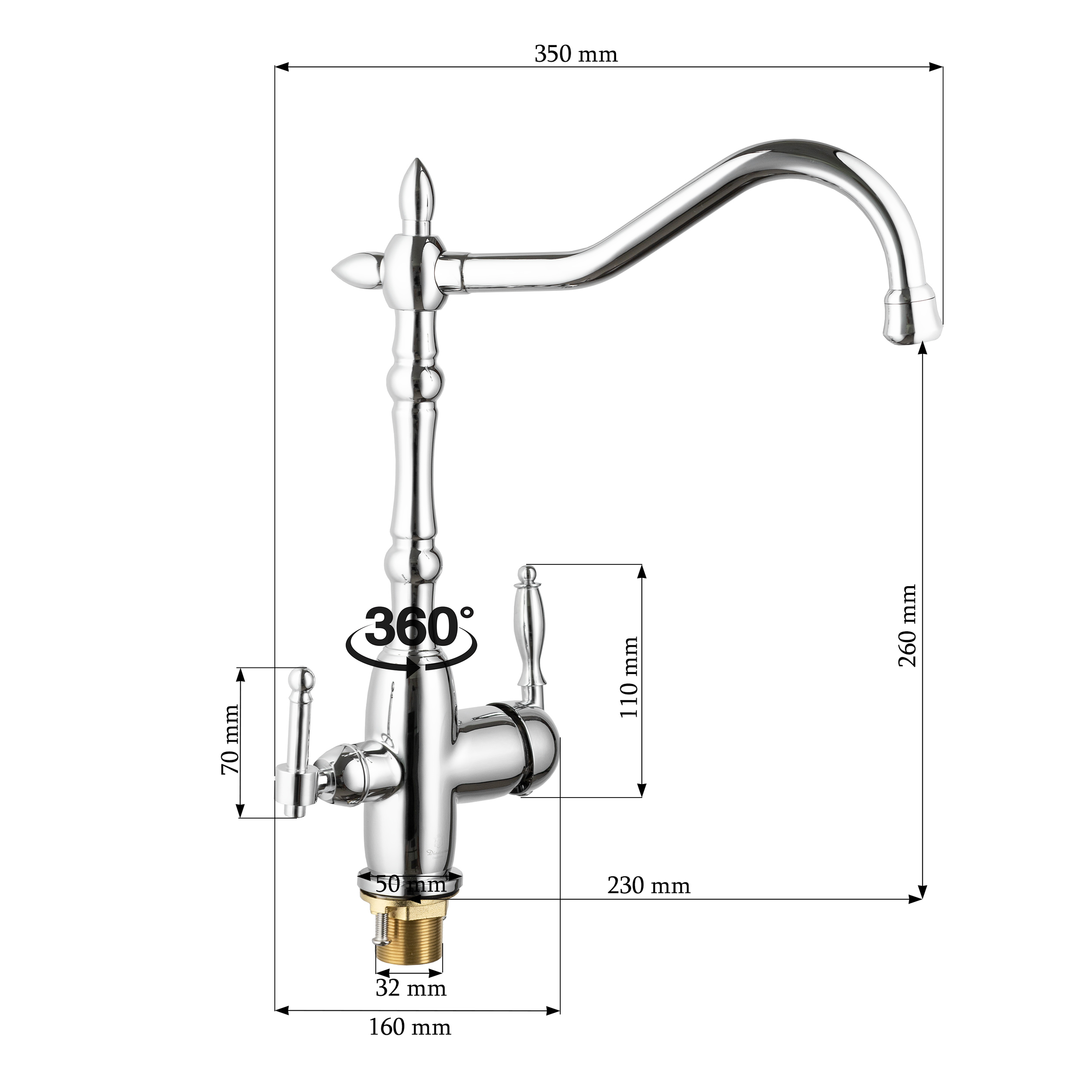 Изображение товара Смеситель для кухни Diadonna D49-19018 поворотный излив 26 см цвет хром